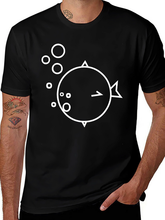 Minimalist Pufferfish Graphic Black T-Shirt
