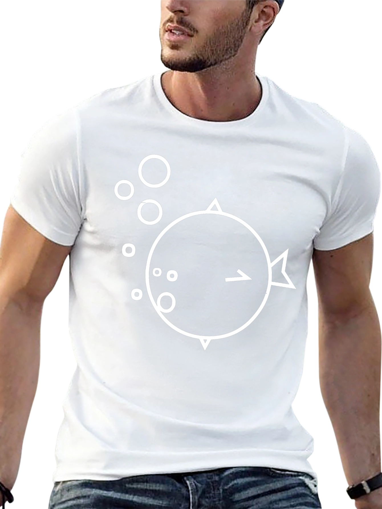 Minimalist Pufferfish Graphic Black T-Shirt