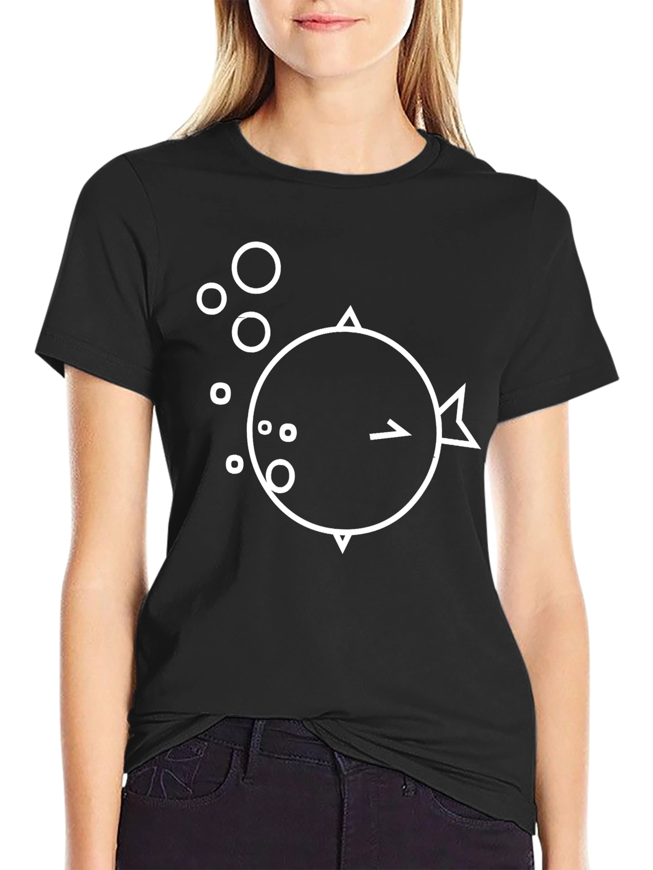 Minimalist Pufferfish Graphic Black T-Shirt