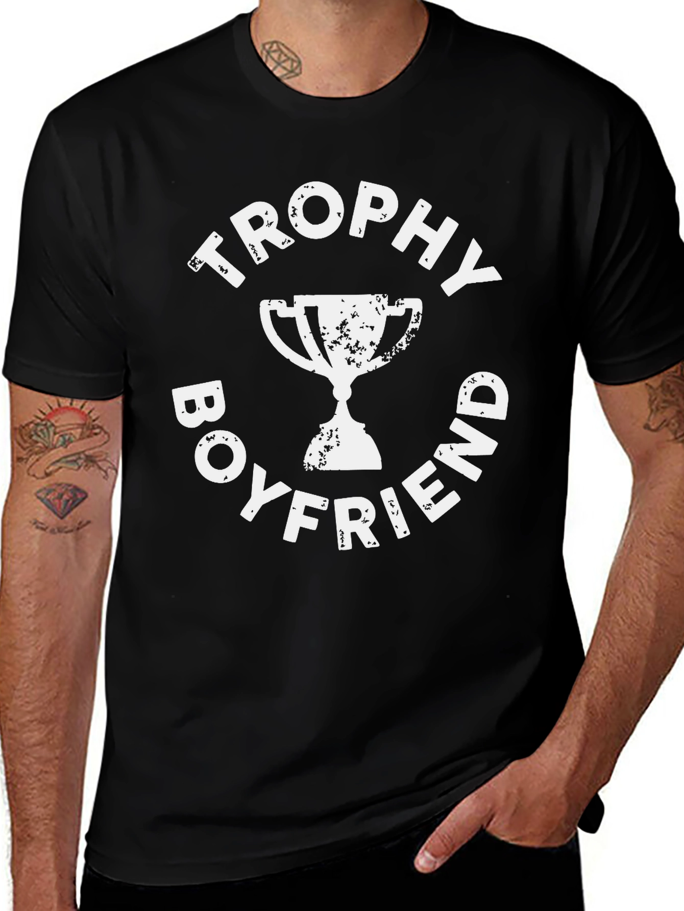 Trophy Boyfriend Graphic Tee - Black Cotton T-Shirt
