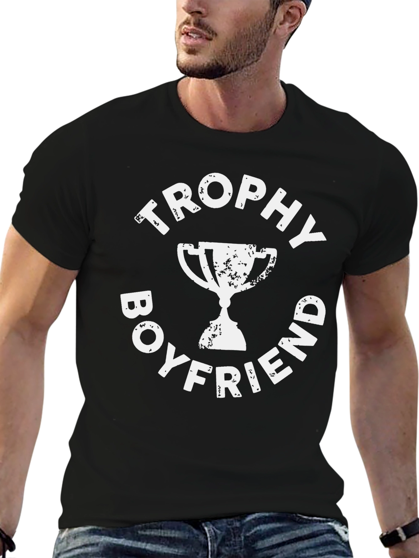 Trophy Boyfriend Graphic Tee - Black Cotton T-Shirt