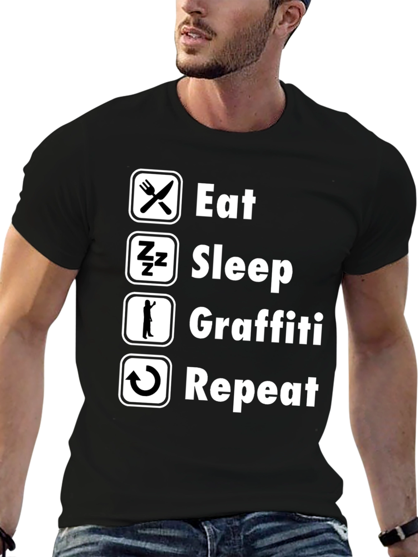 Eat Sleep Graffiti Repeat Graphic Tee - Black