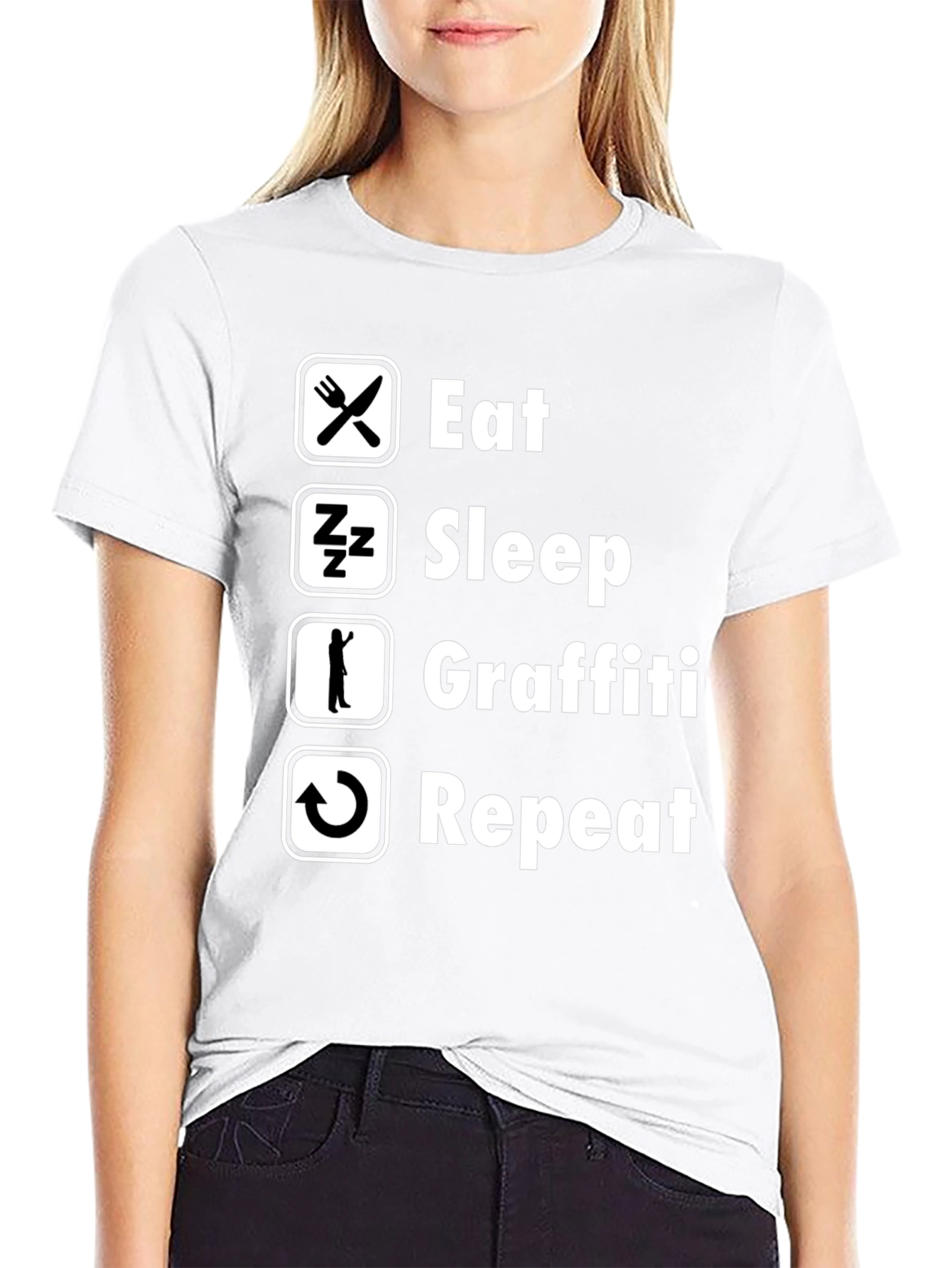 Eat Sleep Graffiti Repeat Graphic Tee - Black