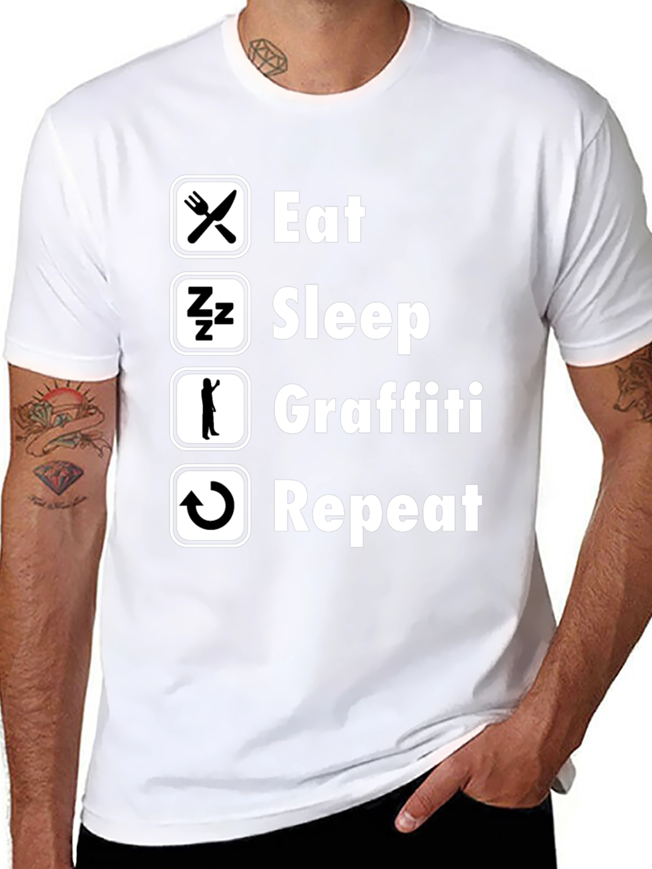 Eat Sleep Graffiti Repeat Graphic Tee - Black