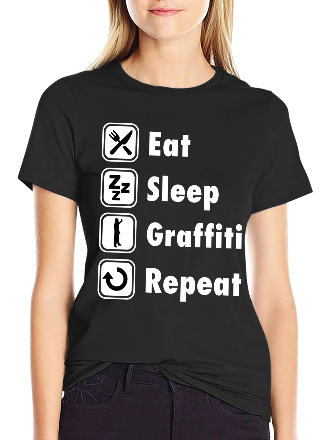 Eat Sleep Graffiti Repeat Graphic Tee - Black