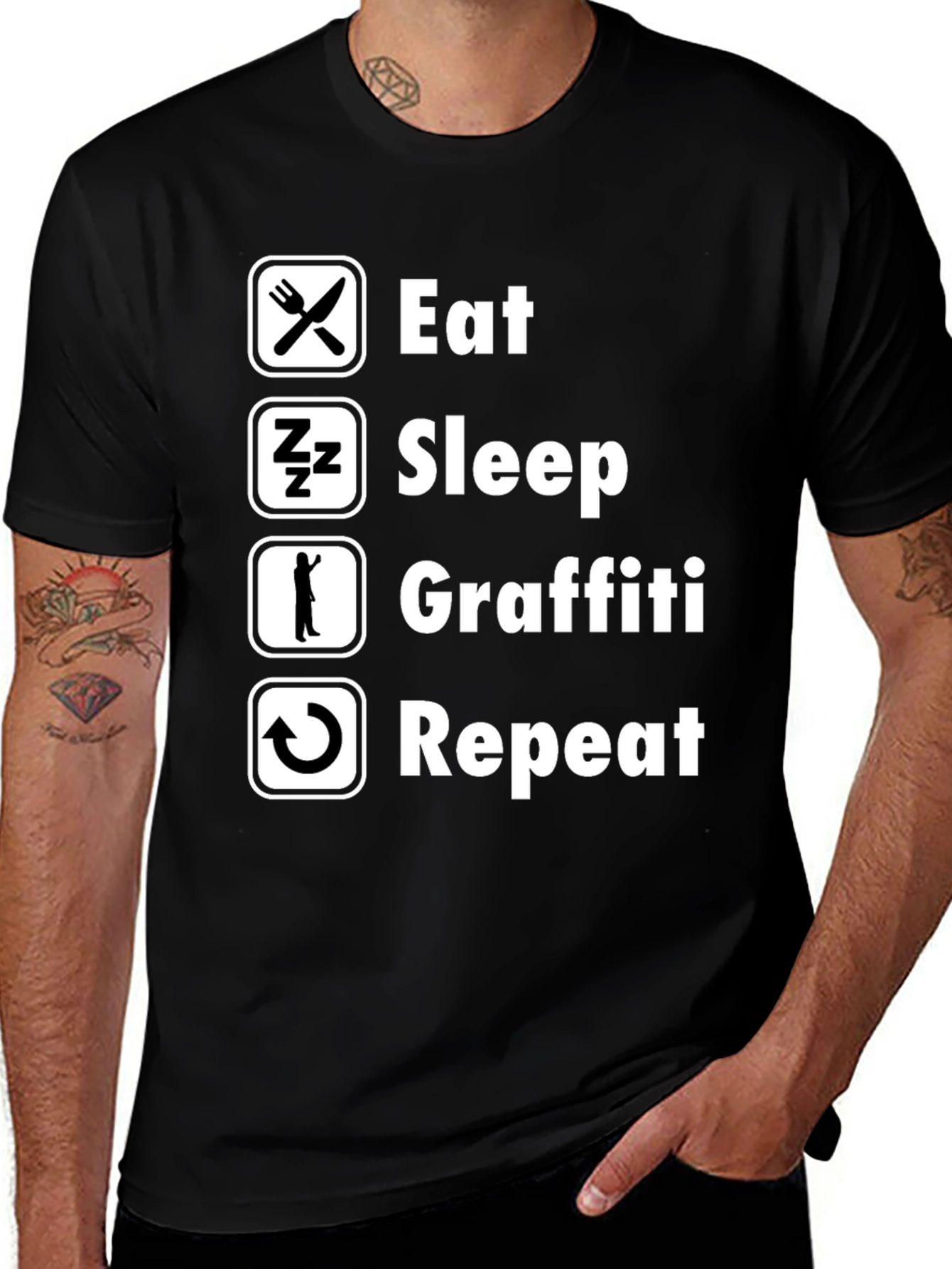 Eat Sleep Graffiti Repeat Graphic Tee - Black