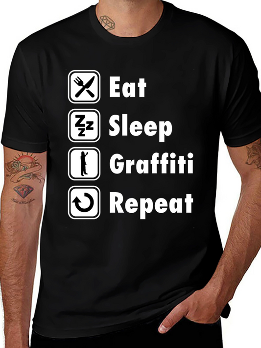 Eat Sleep Graffiti Repeat Graphic Tee - Black