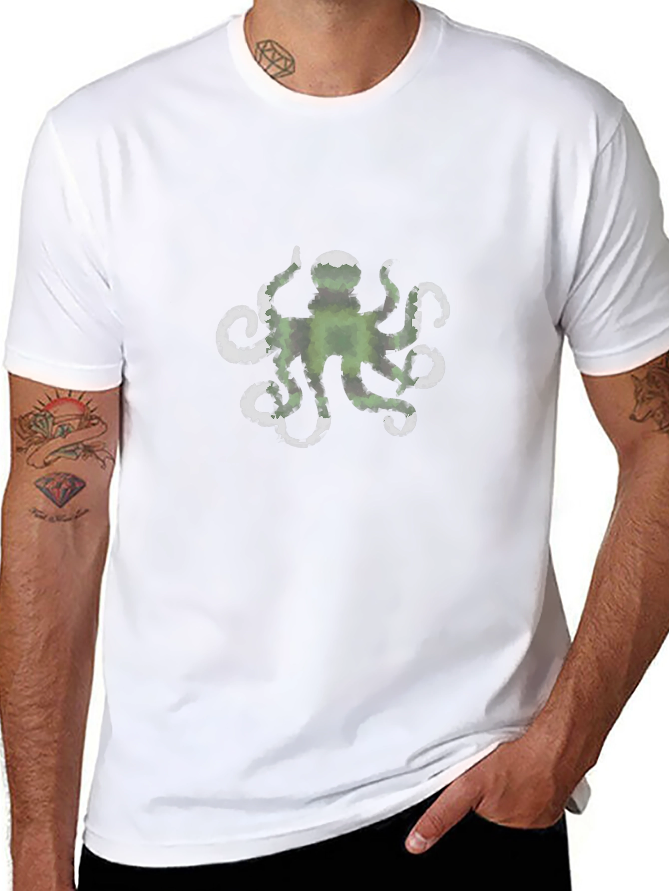 Green Octopus Graphic Black Tee