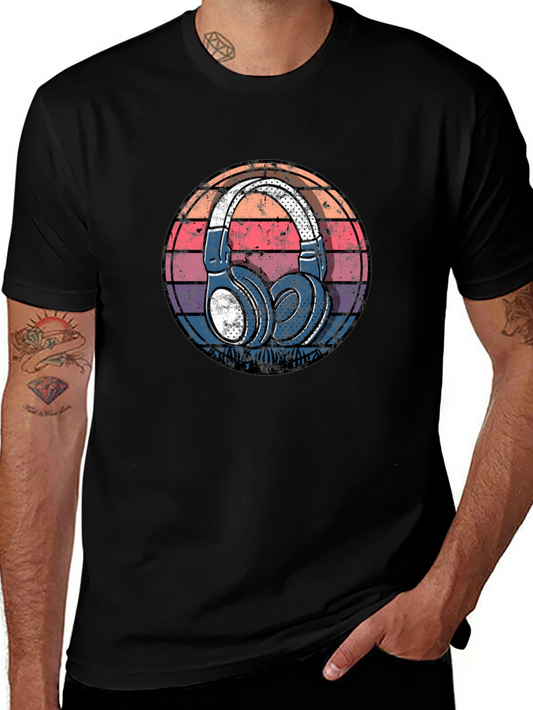 Retro Headphones Graphic Tee - Vintage Style
