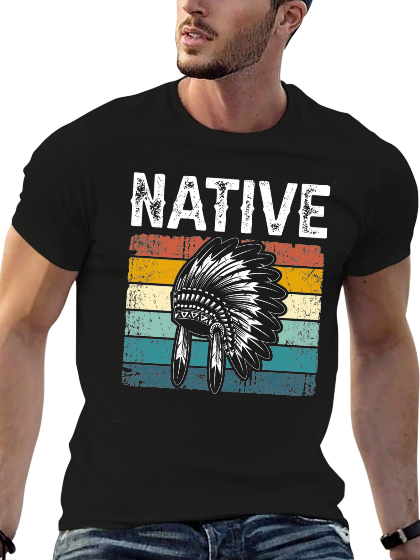 Native Headdress Graphic Tee - Retro Style