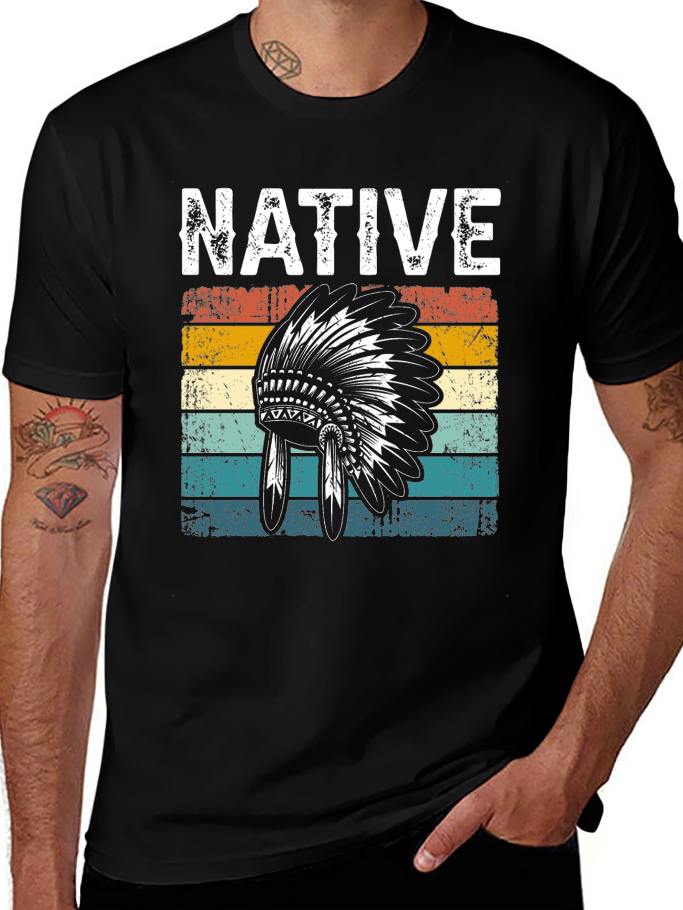 Native Headdress Graphic Tee - Retro Style