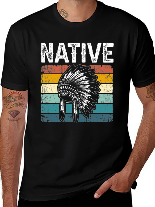 Native Headdress Graphic Tee - Retro Style