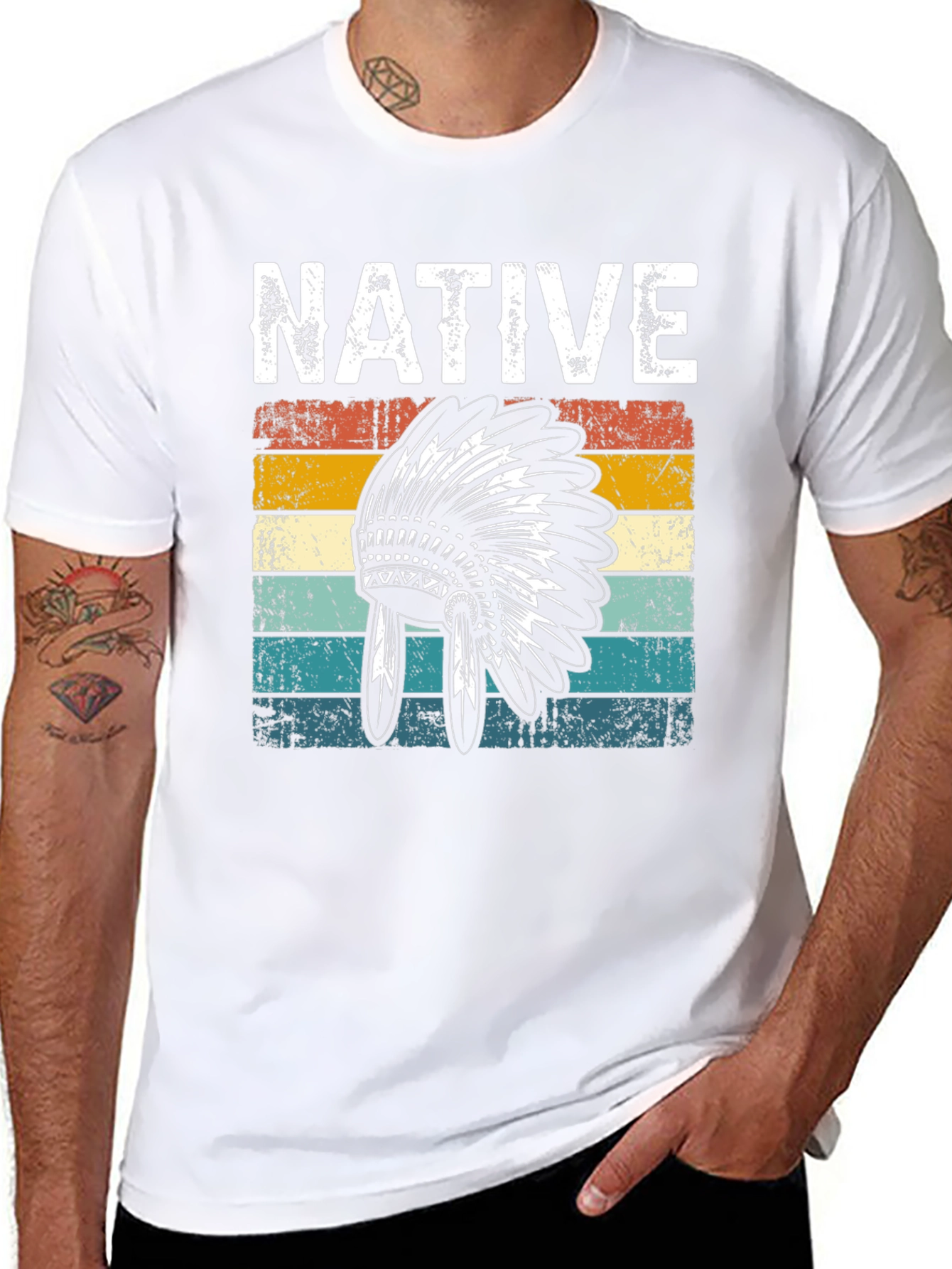 Native Headdress Graphic Tee - Retro Style