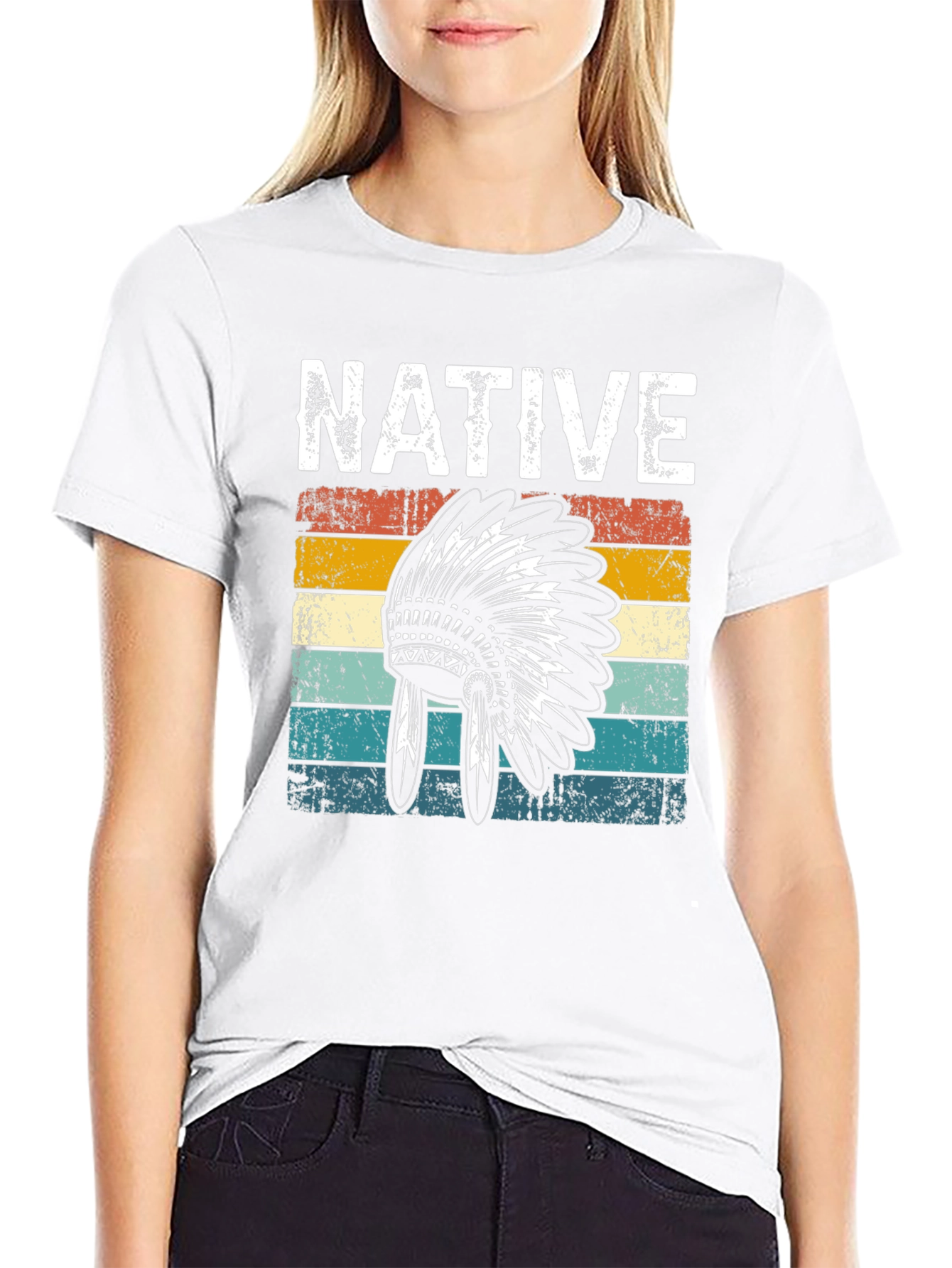 Native Headdress Graphic Tee - Retro Style