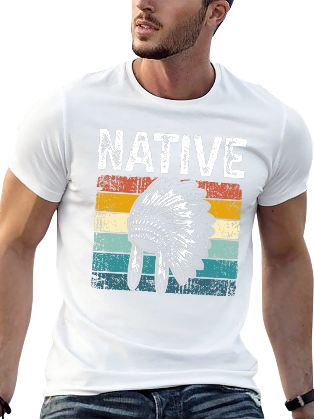 Native Headdress Graphic Tee - Retro Style