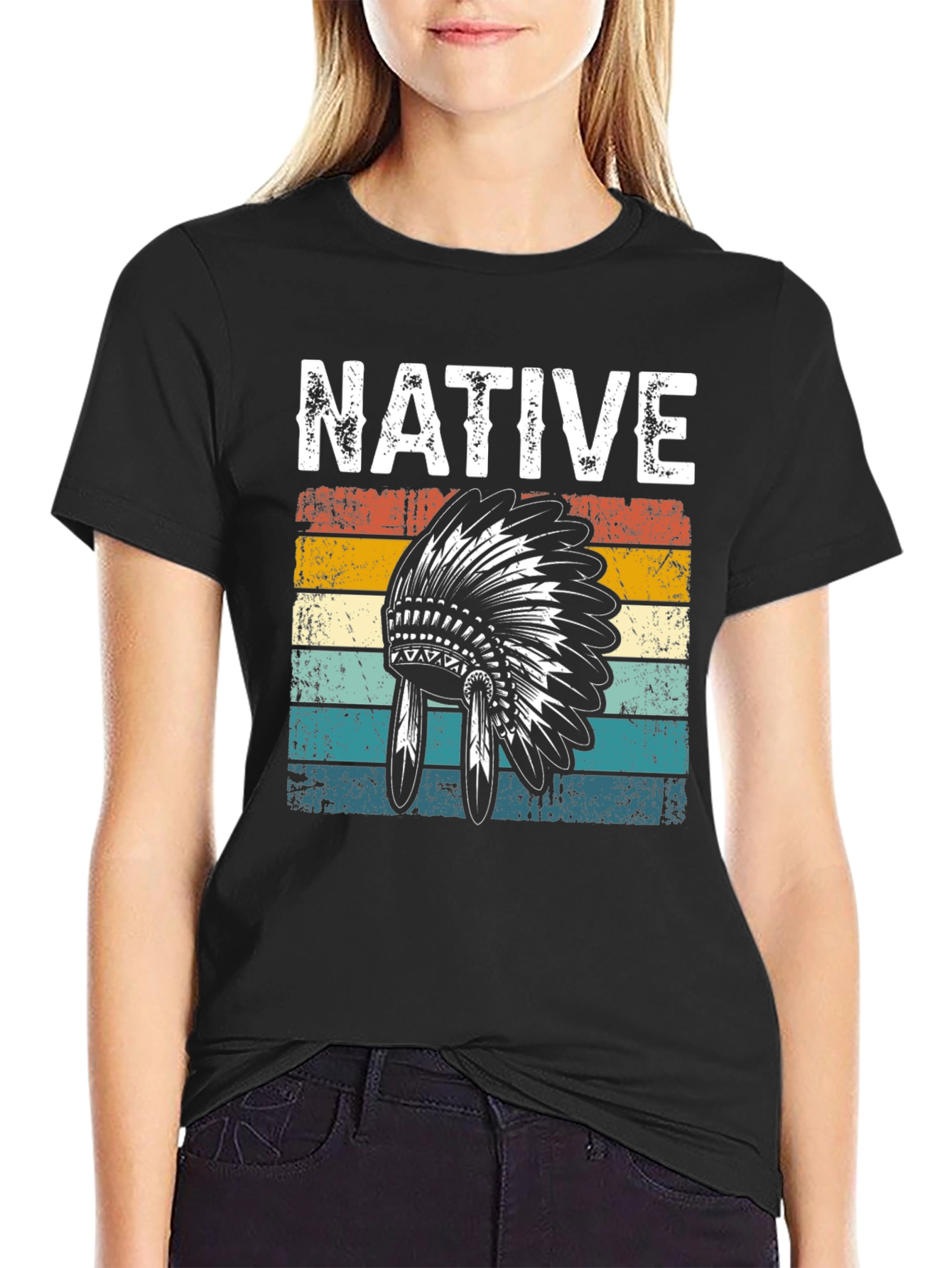 Native Headdress Graphic Tee - Retro Style