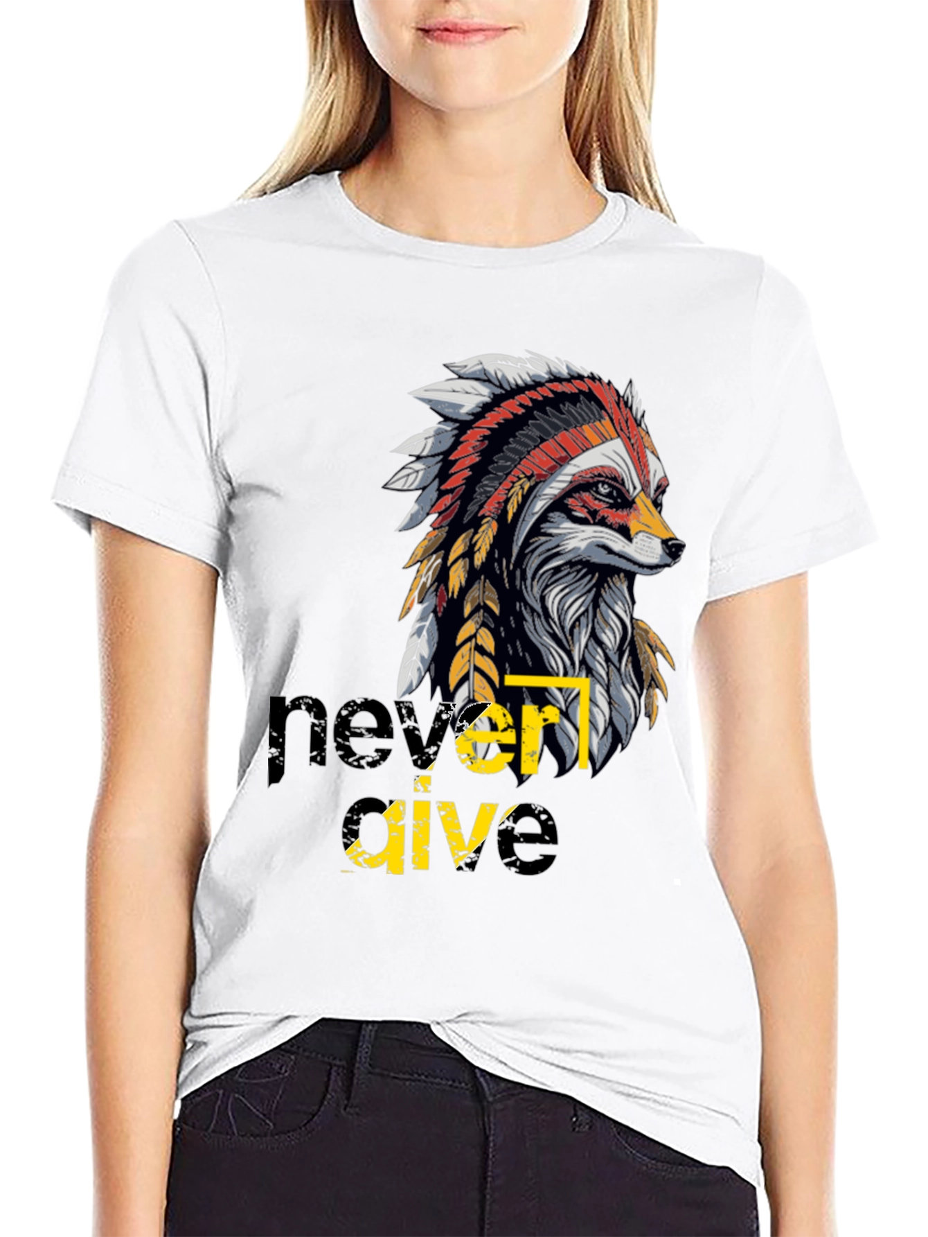 Never Give Up Indian Headdress Graphic Tee