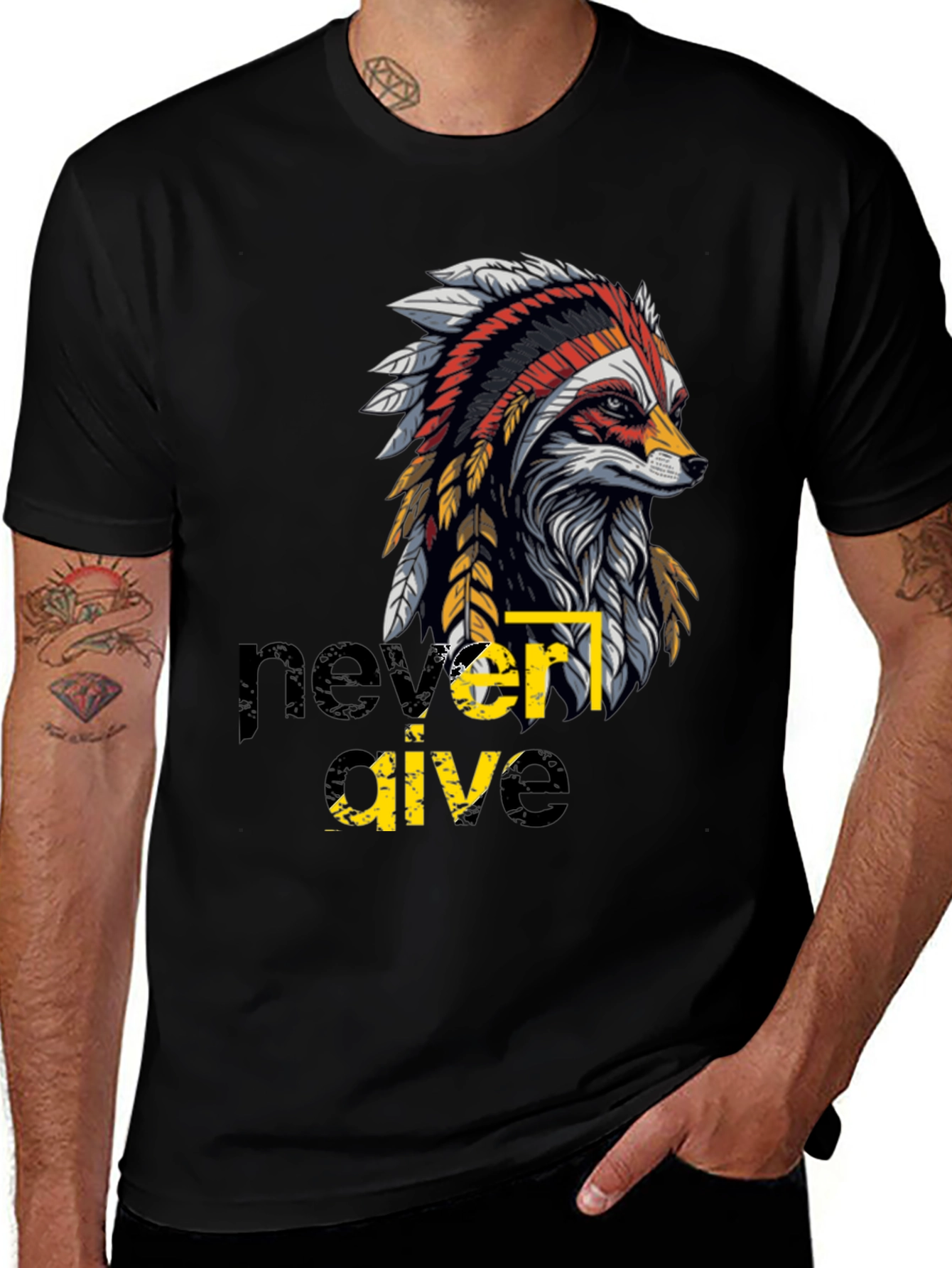 Never Give Up Indian Headdress Graphic Tee
