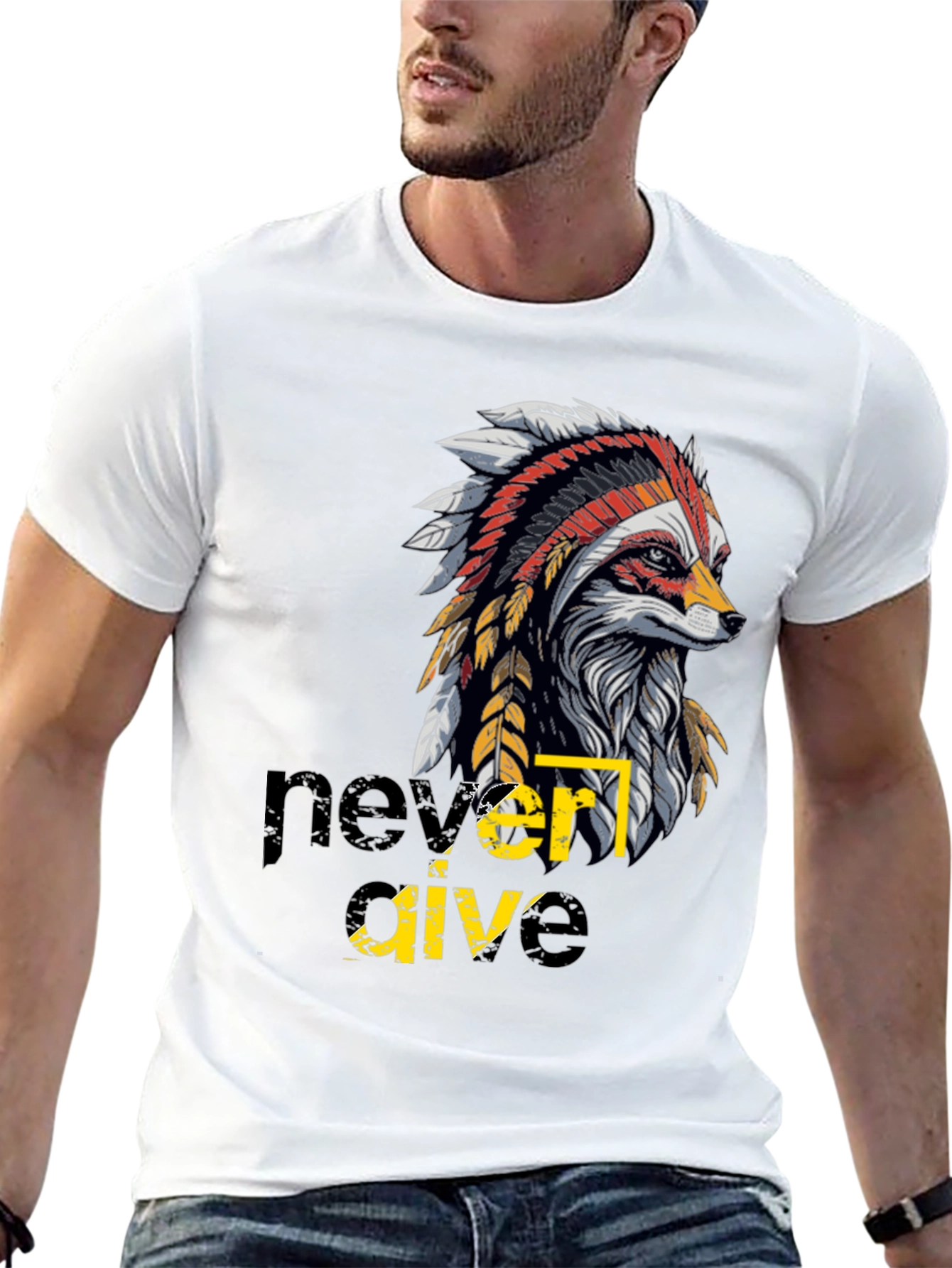 Never Give Up Indian Headdress Graphic Tee