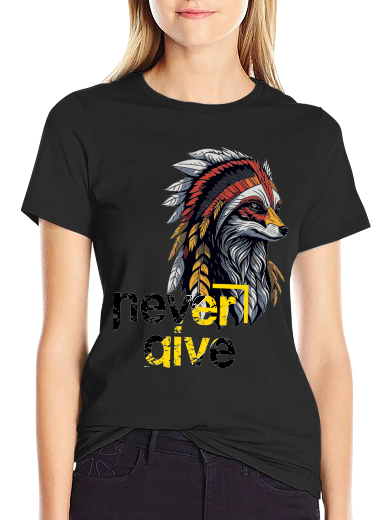 Never Give Up Indian Headdress Graphic Tee