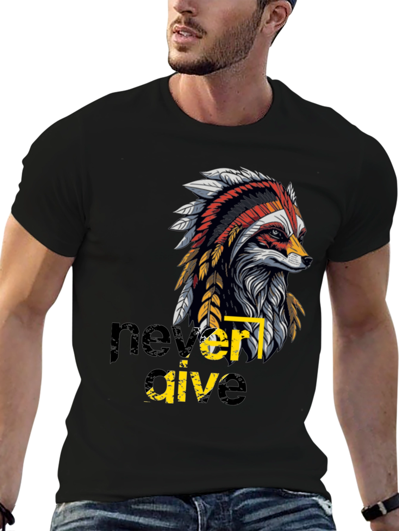 Never Give Up Indian Headdress Graphic Tee