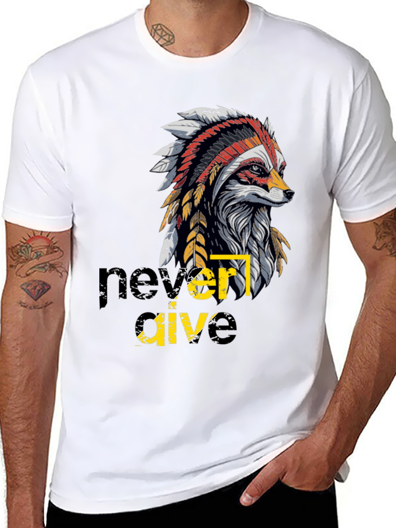 Never Give Up Indian Headdress Graphic Tee