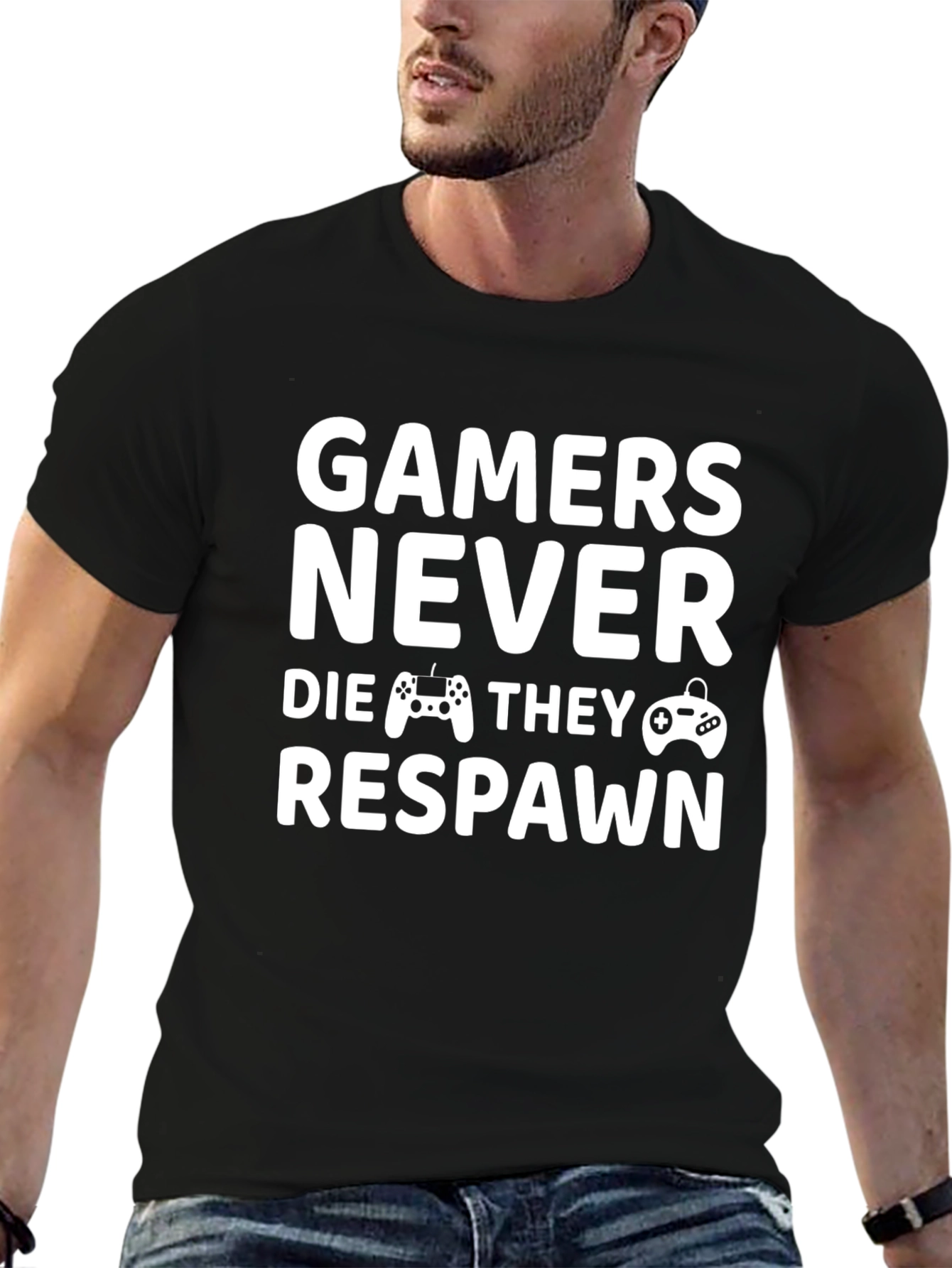 Gamers Never Die Funny Black T-Shirt