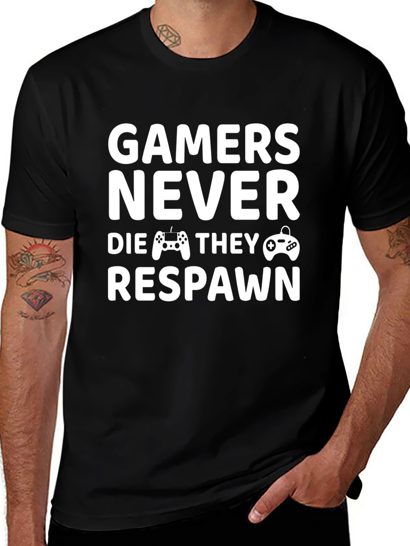 Gamers Never Die Funny Black T-Shirt