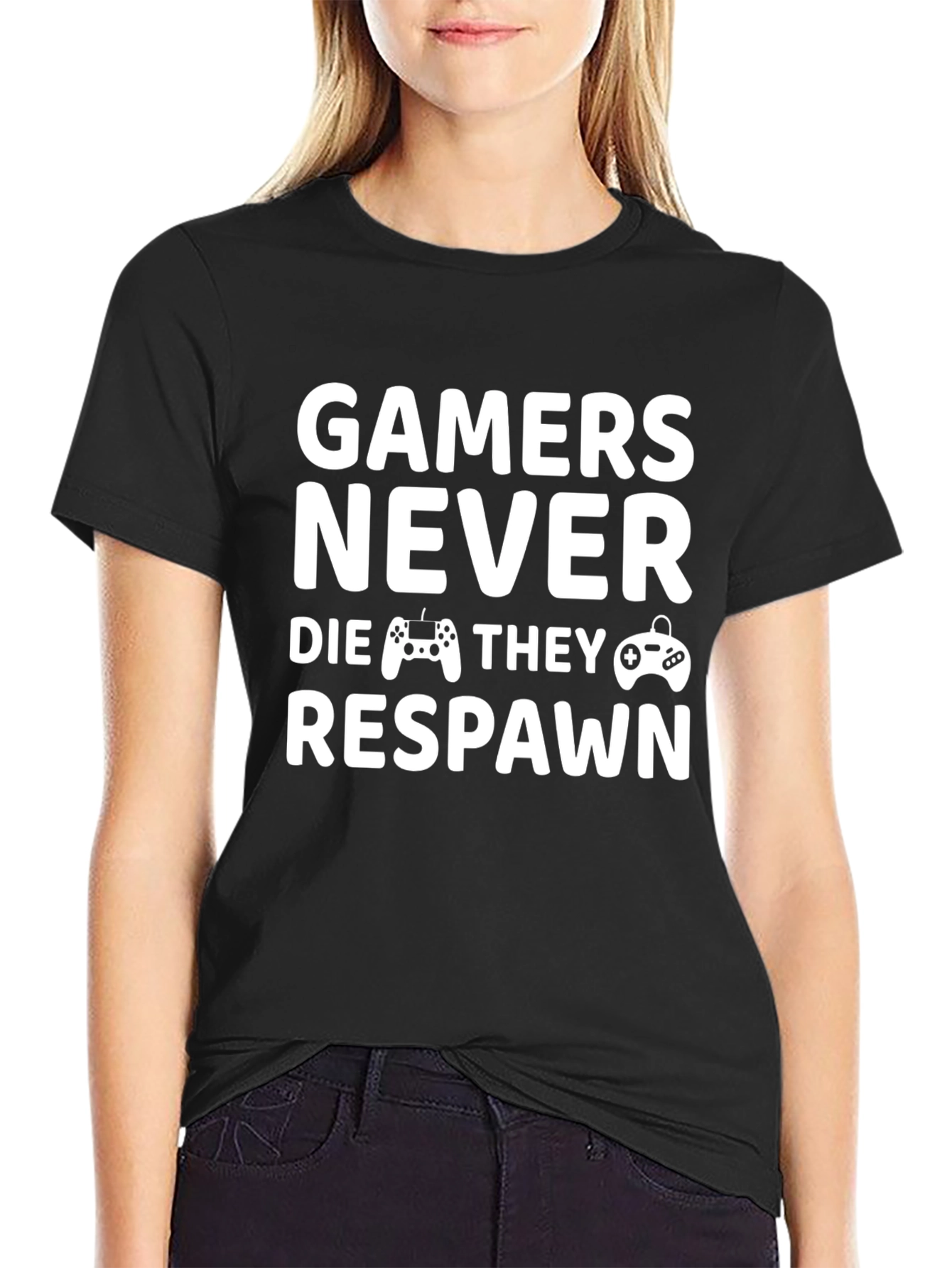 Gamers Never Die Funny Black T-Shirt