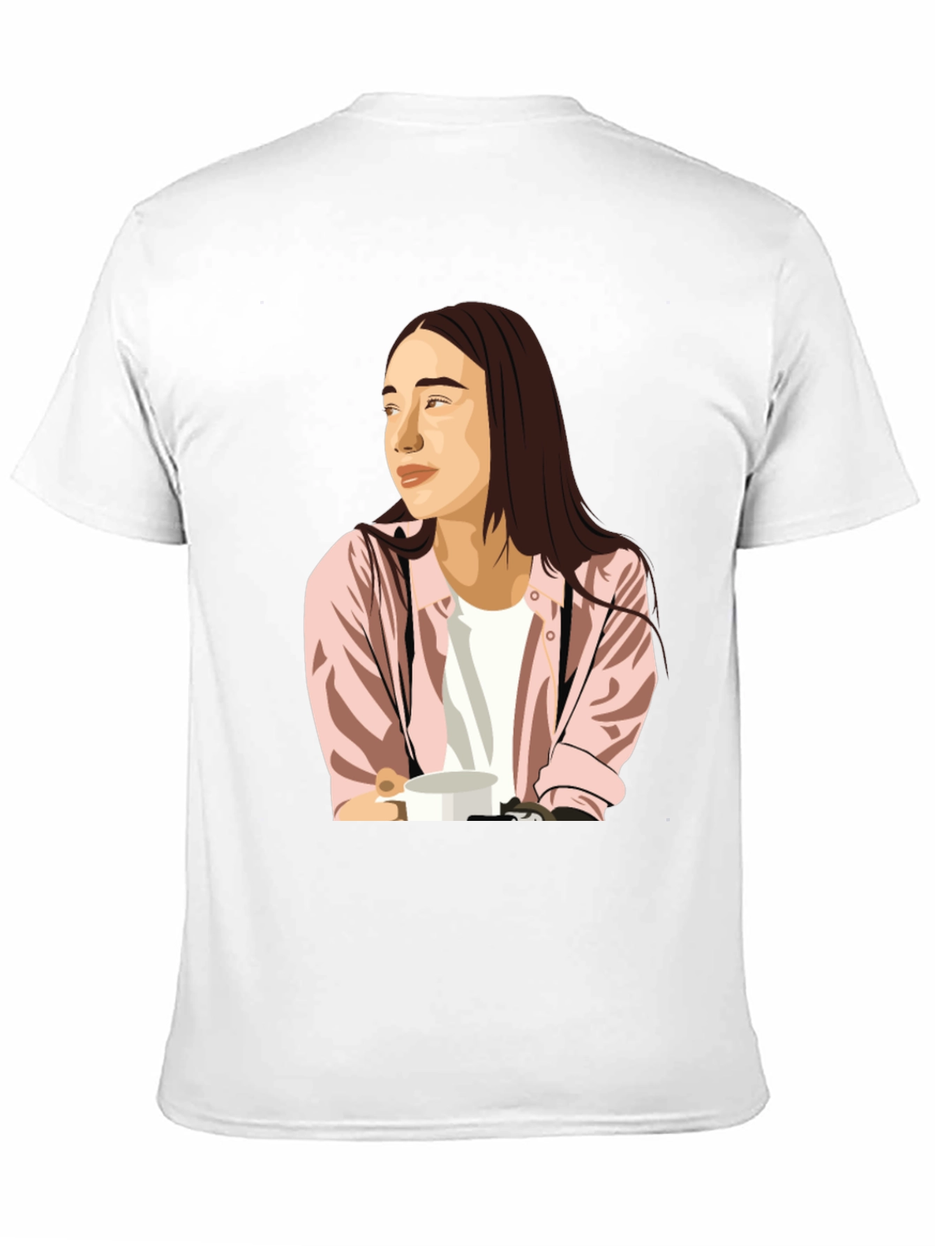 Trendy Graphic Tee - Woman with Coffee