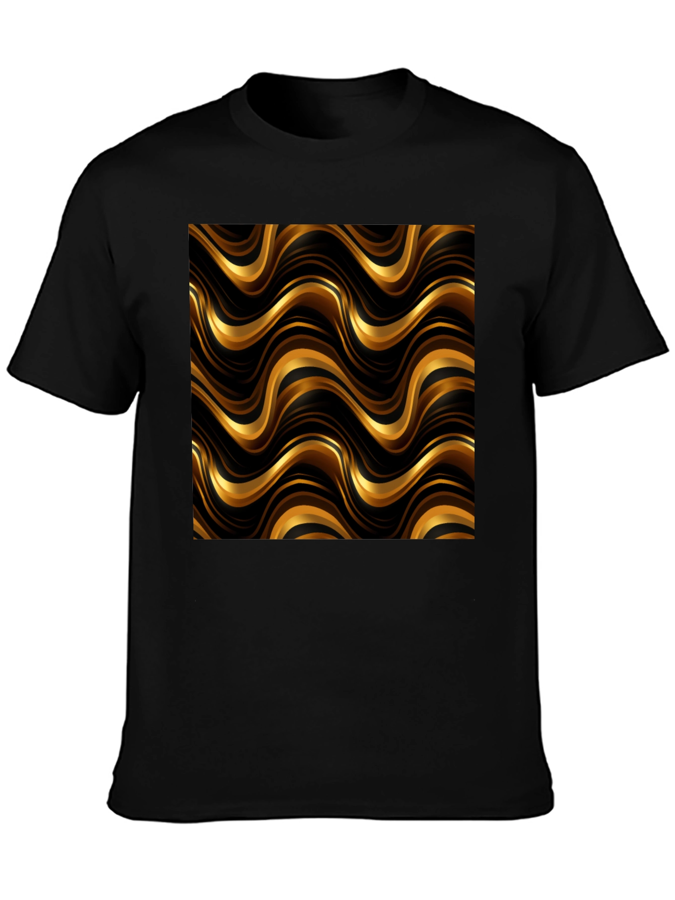 Gold Wave Pattern Black T-Shirt