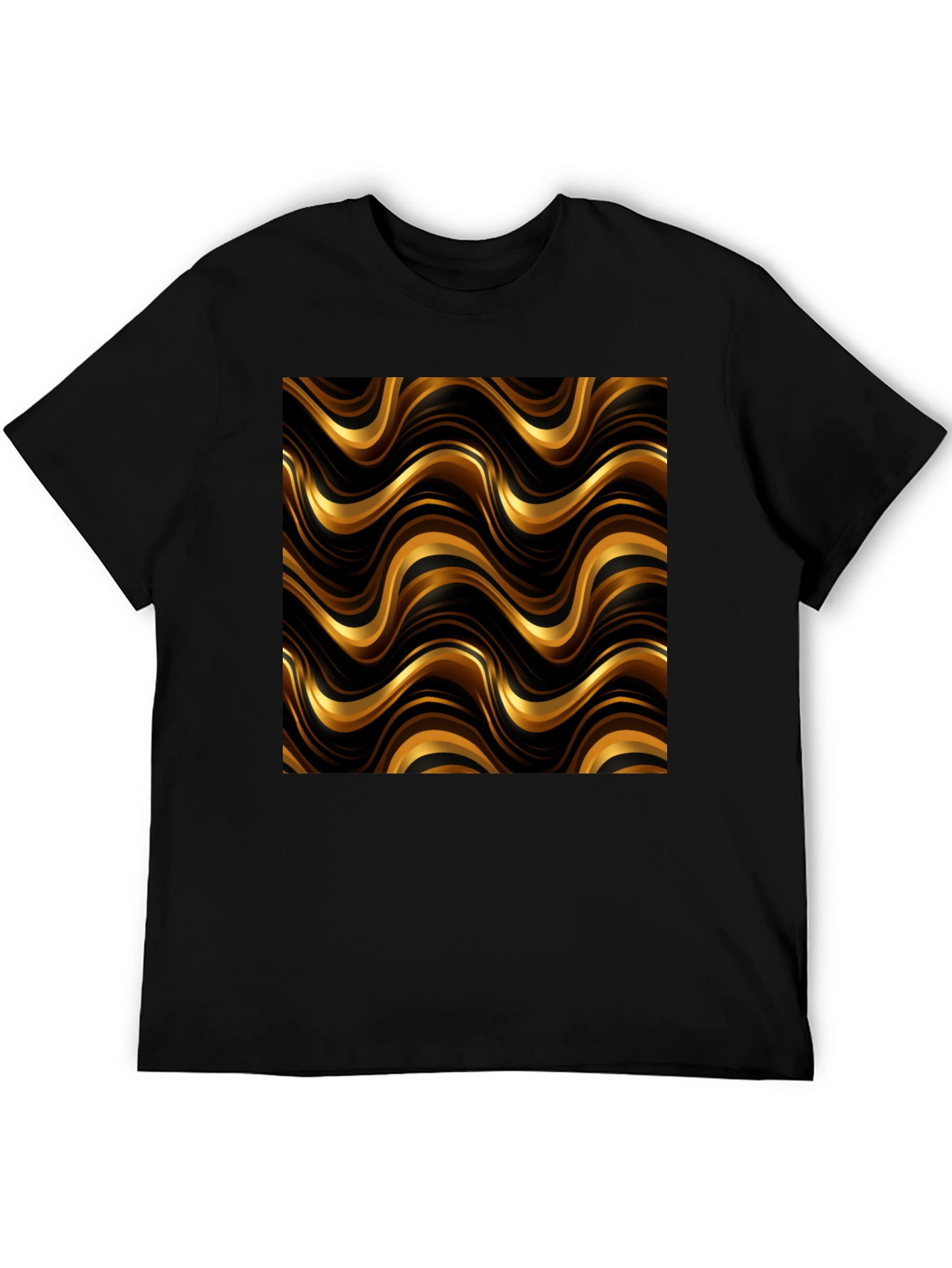 Gold Wave Pattern Black T-Shirt