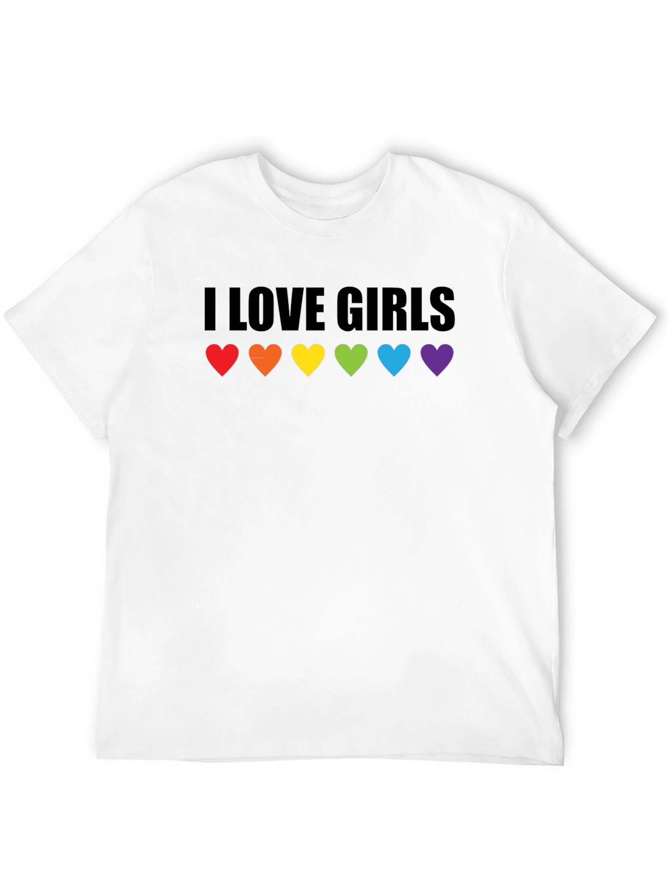 I Love Girls LGBTQ Pride T-Shirt - Rainbow Hearts
