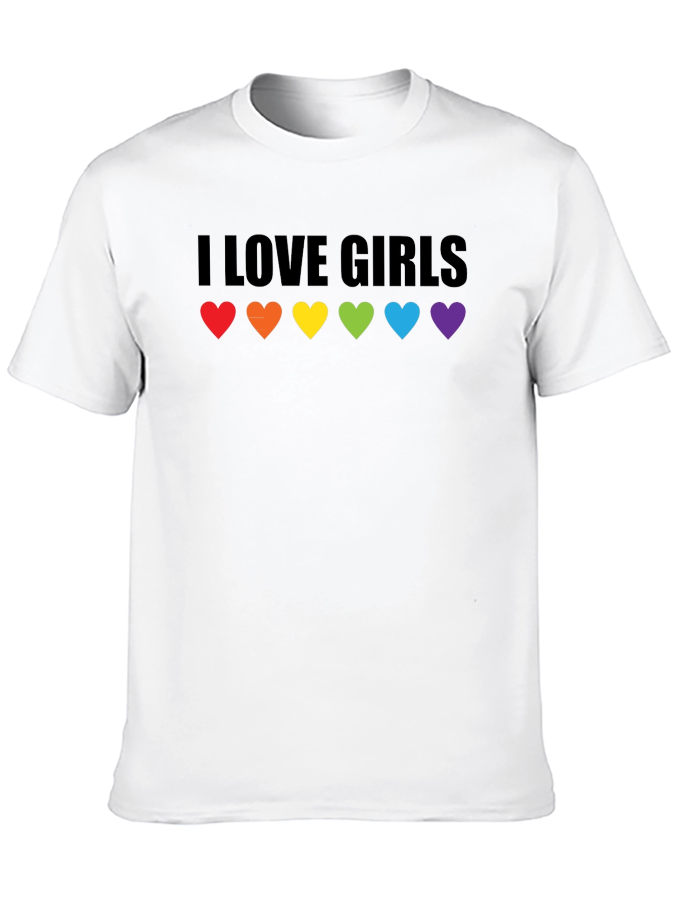 I Love Girls LGBTQ Pride T-Shirt - Rainbow Hearts