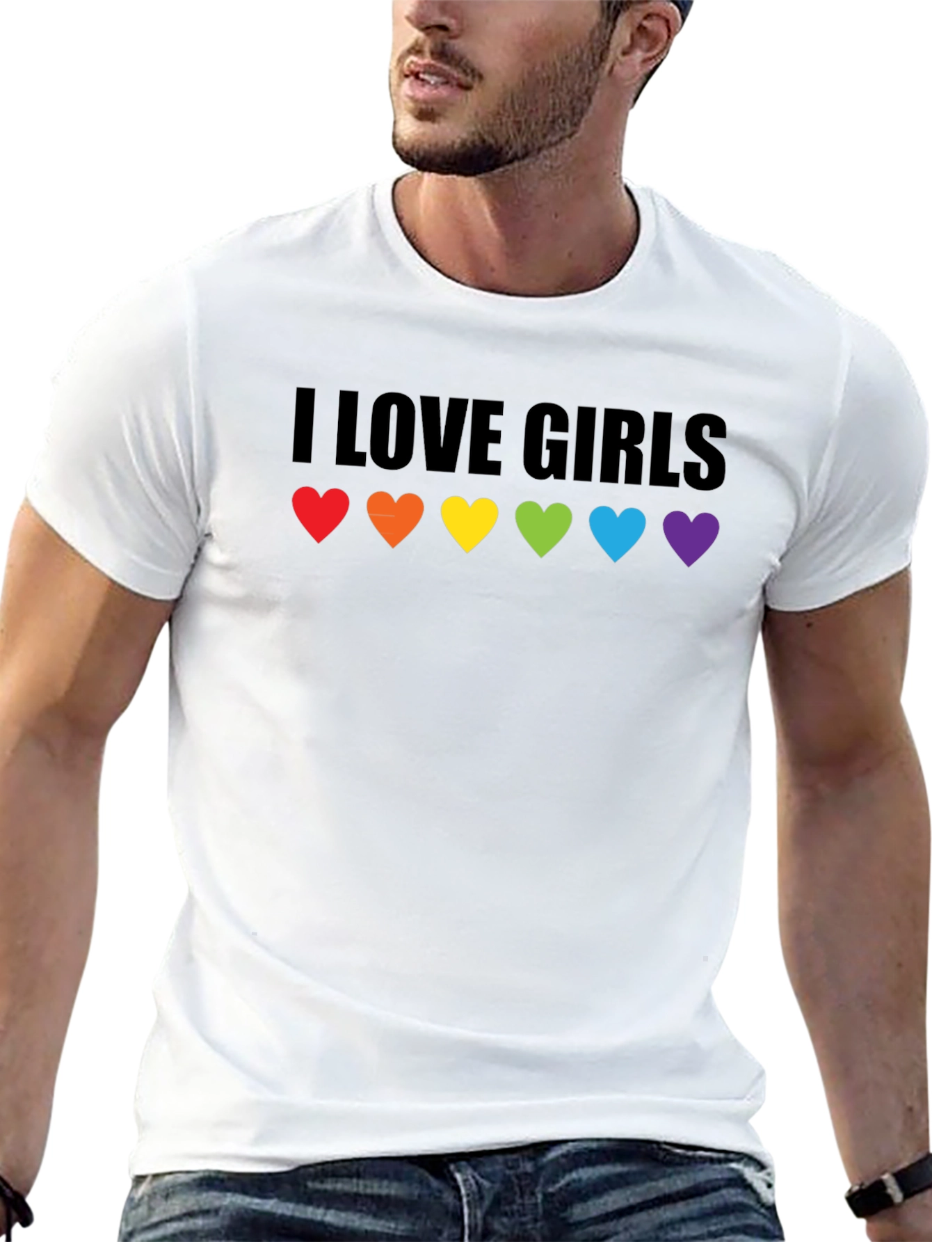 I Love Girls LGBTQ Pride T-Shirt - Rainbow Hearts