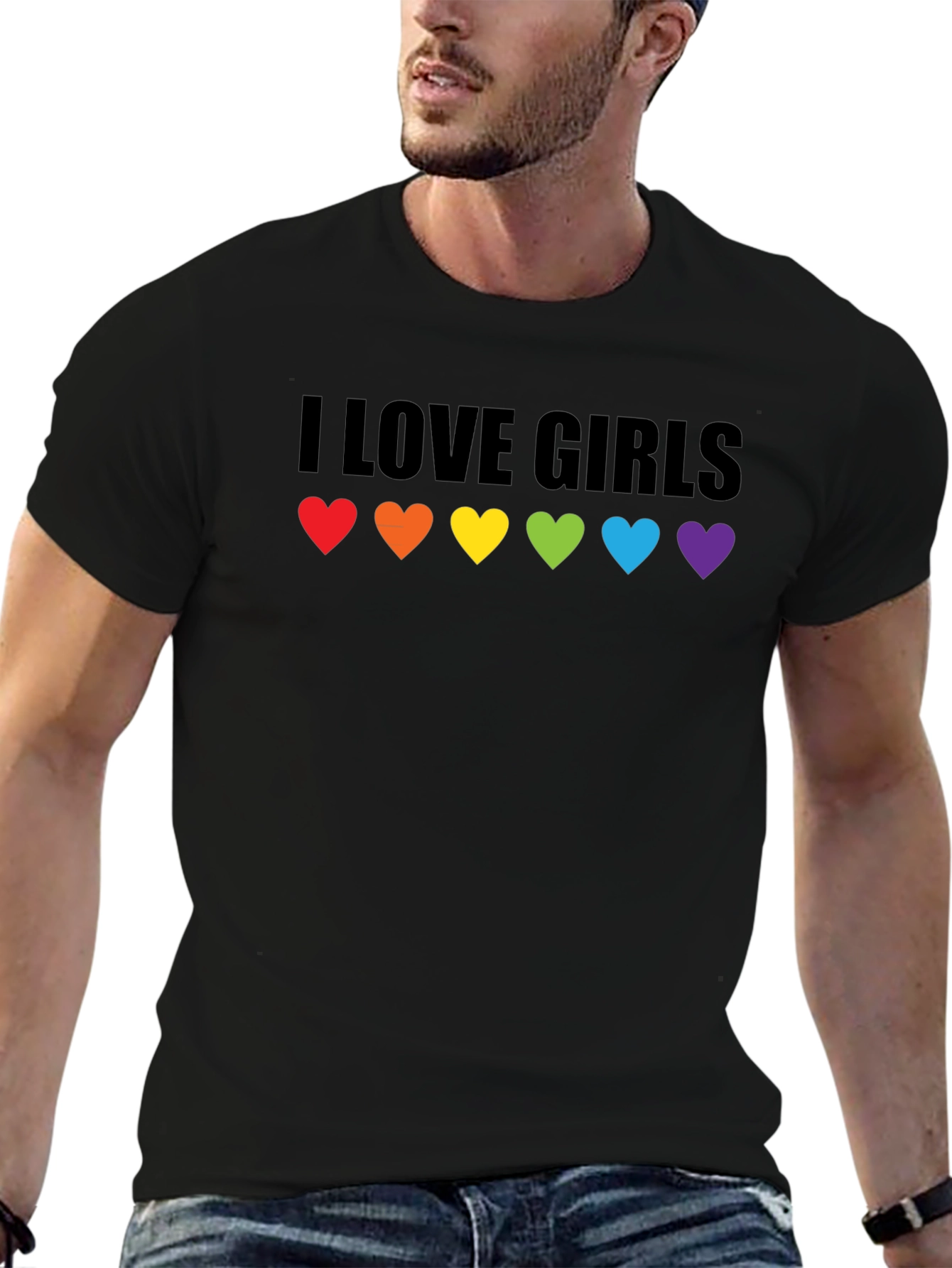 I Love Girls LGBTQ Pride T-Shirt - Rainbow Hearts