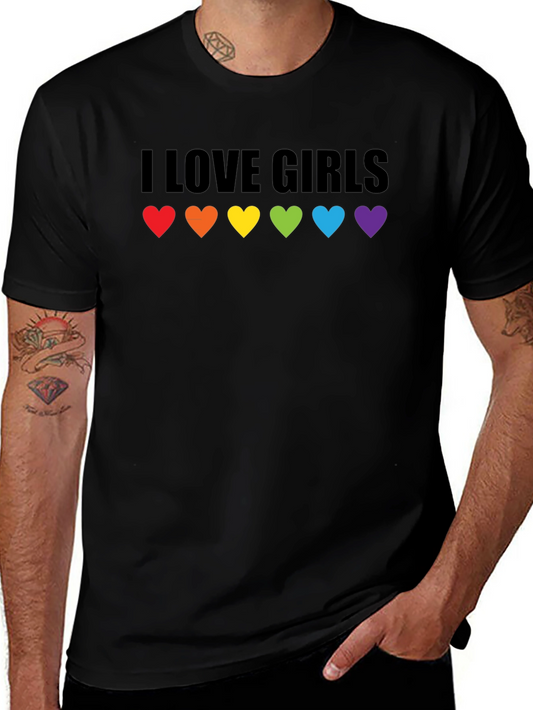 I Love Girls LGBTQ Pride T-Shirt - Rainbow Hearts