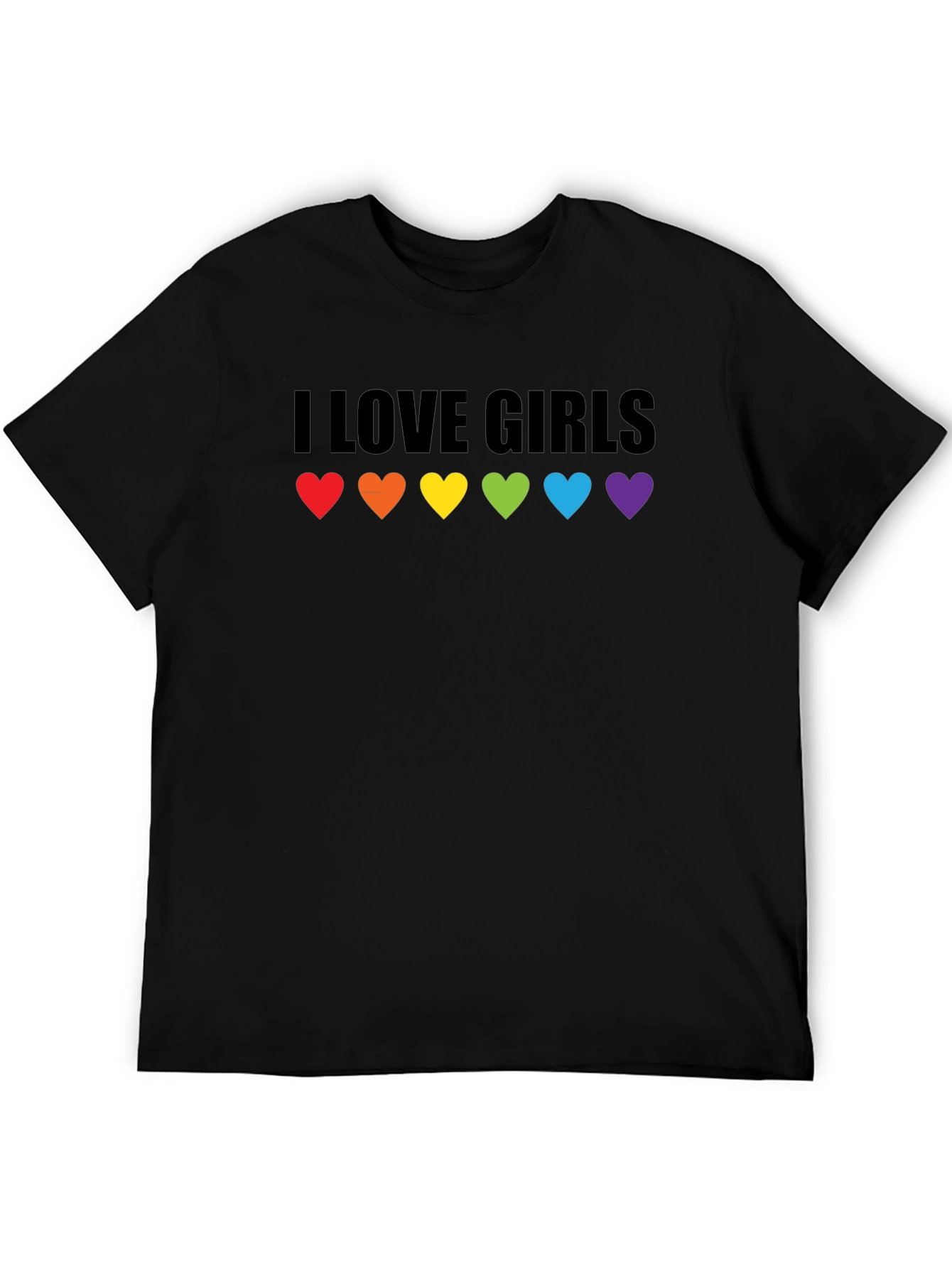 I Love Girls LGBTQ Pride T-Shirt - Rainbow Hearts