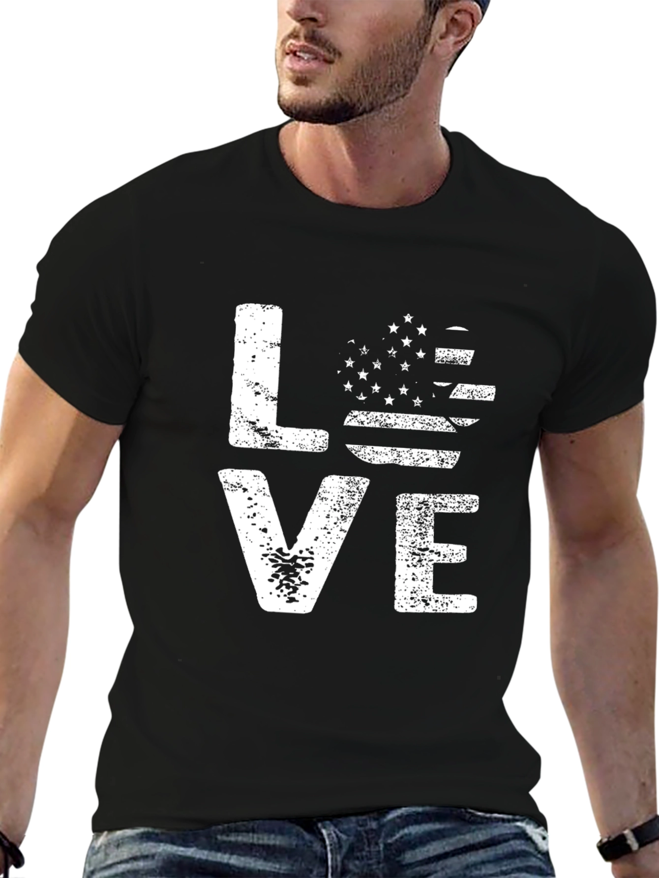 American Flag Heart Love Graphic Tee - Black