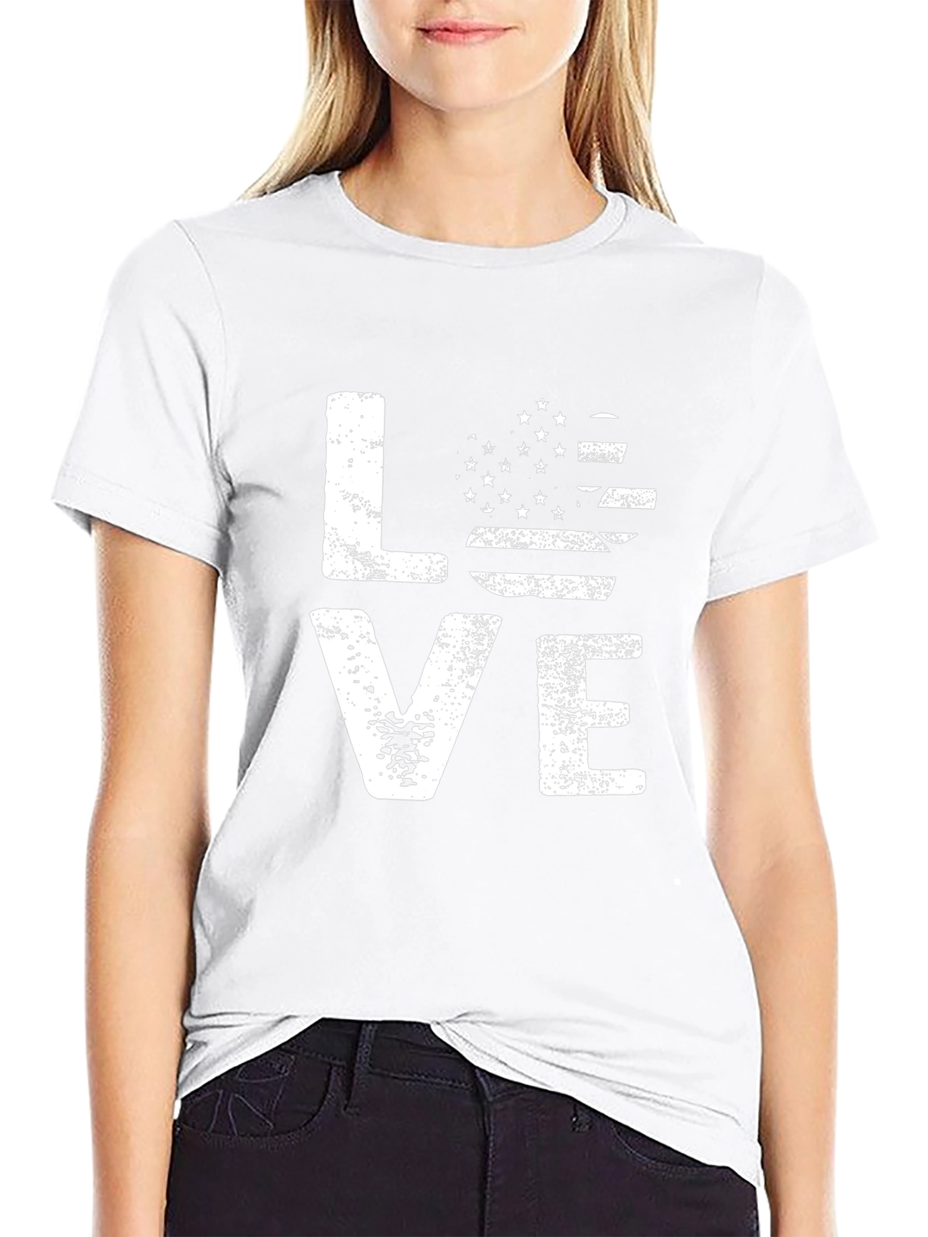 American Flag Heart Love Graphic Tee - Black