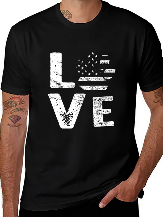 American Flag Heart Love Graphic Tee - Black