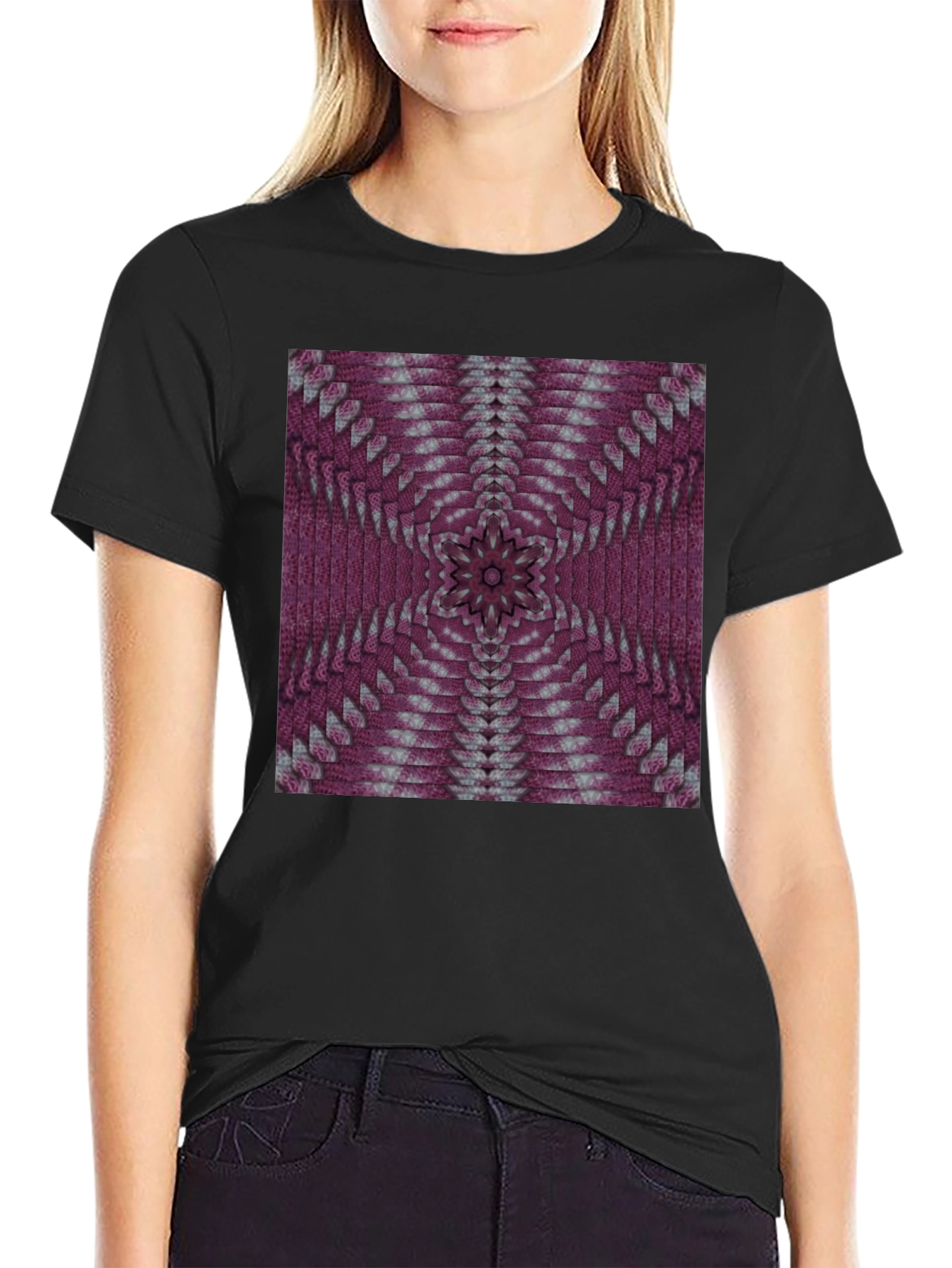Geometric Kaleidoscope Pattern Black T-Shirt