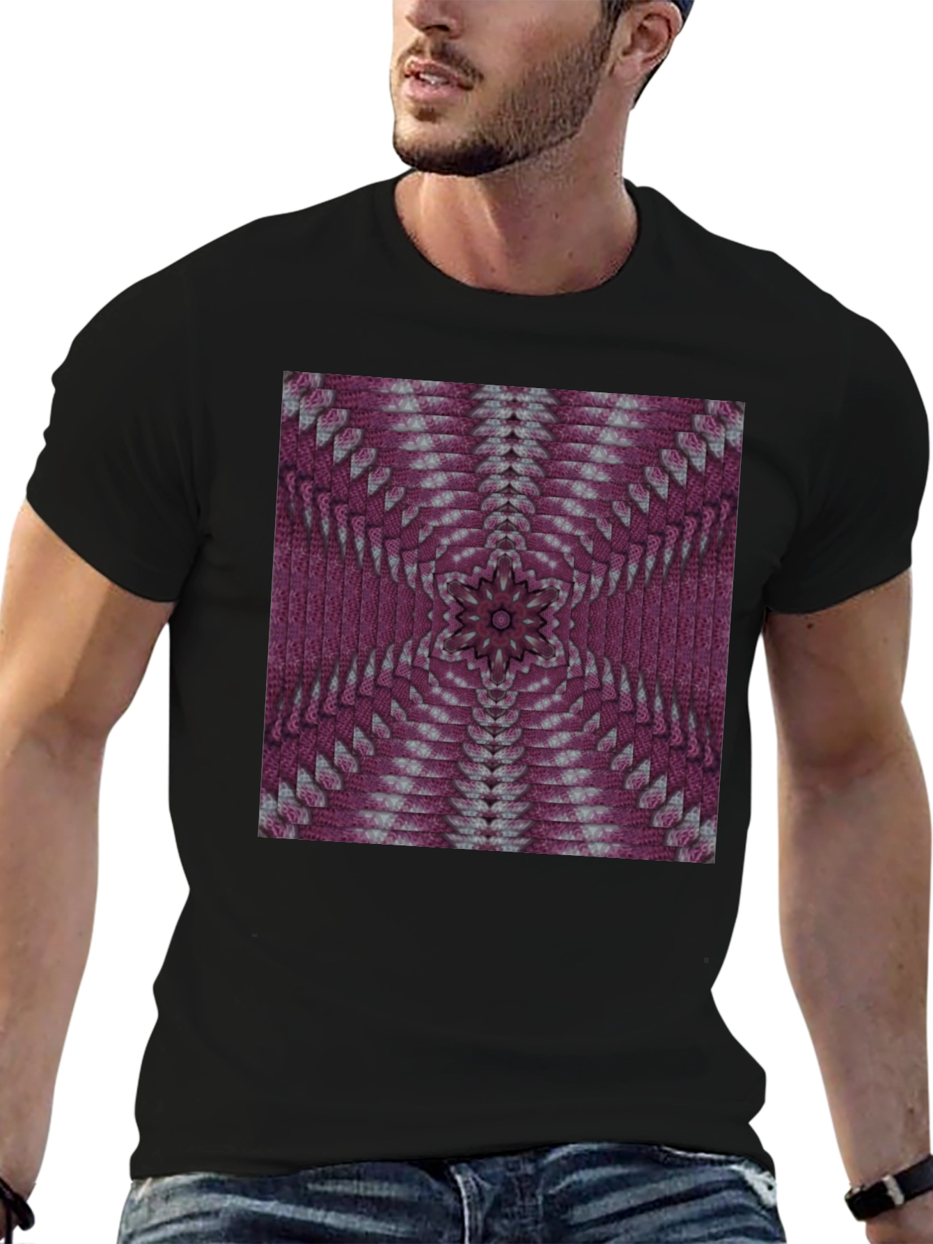 Geometric Kaleidoscope Pattern Black T-Shirt