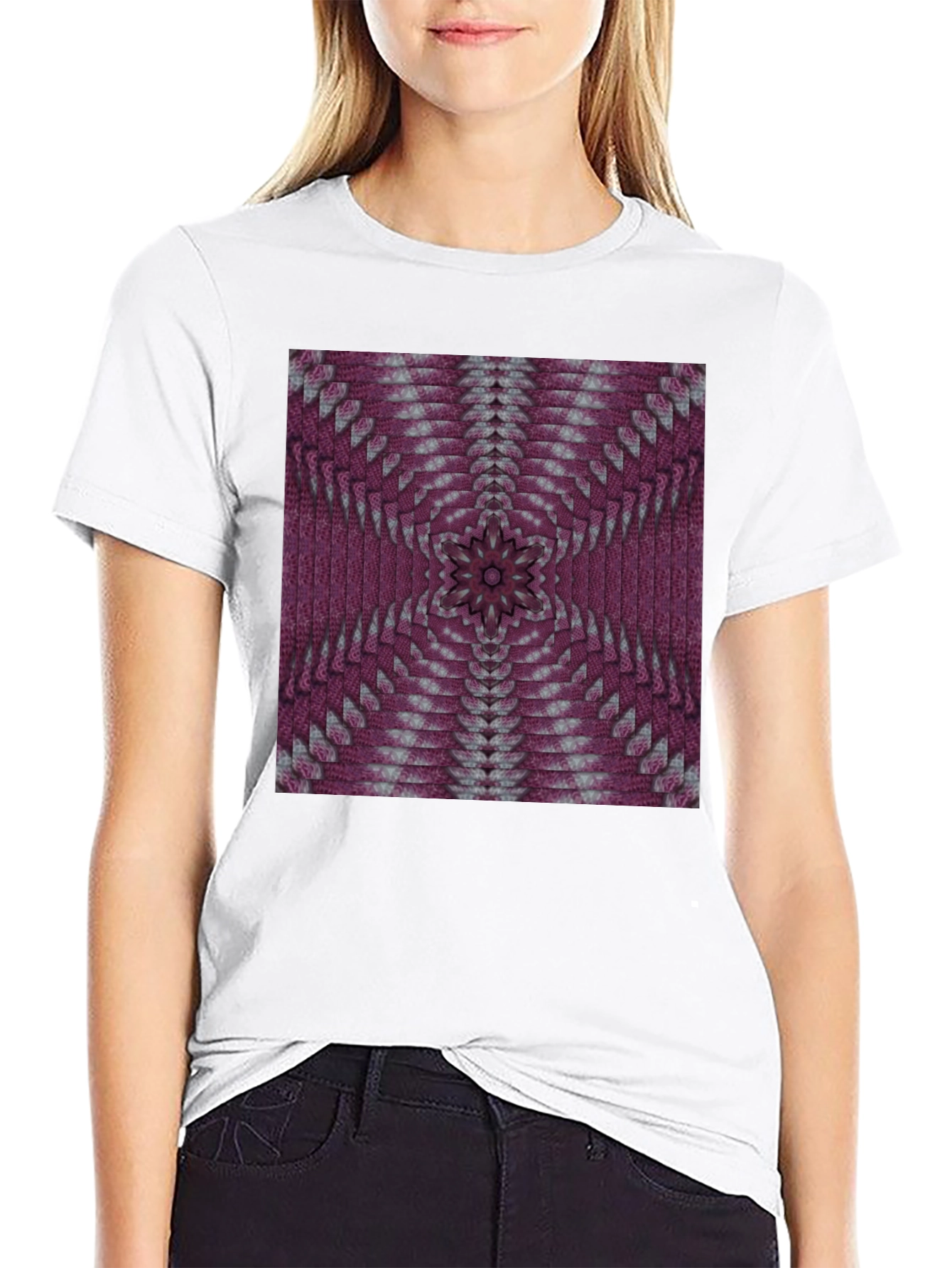 Geometric Kaleidoscope Pattern Black T-Shirt