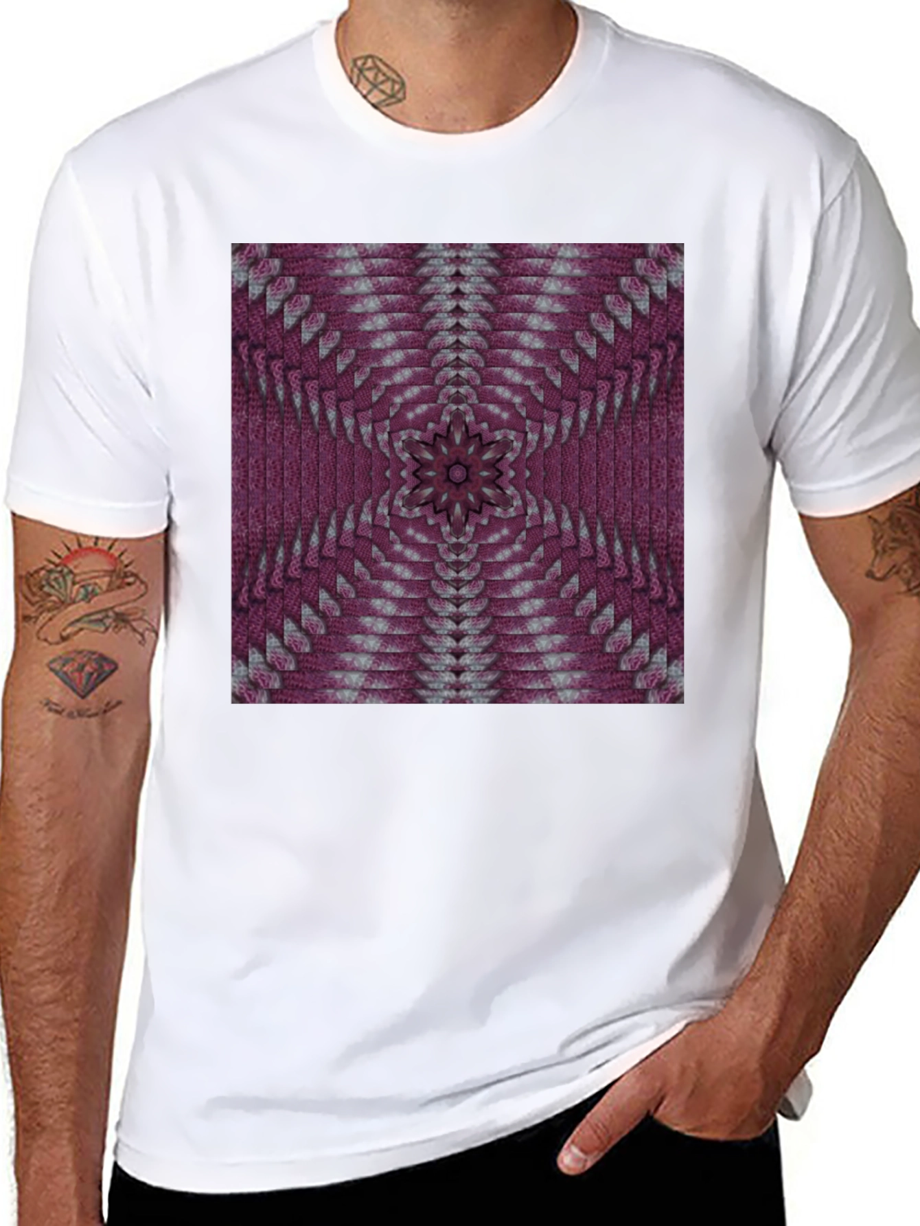 Geometric Kaleidoscope Pattern Black T-Shirt