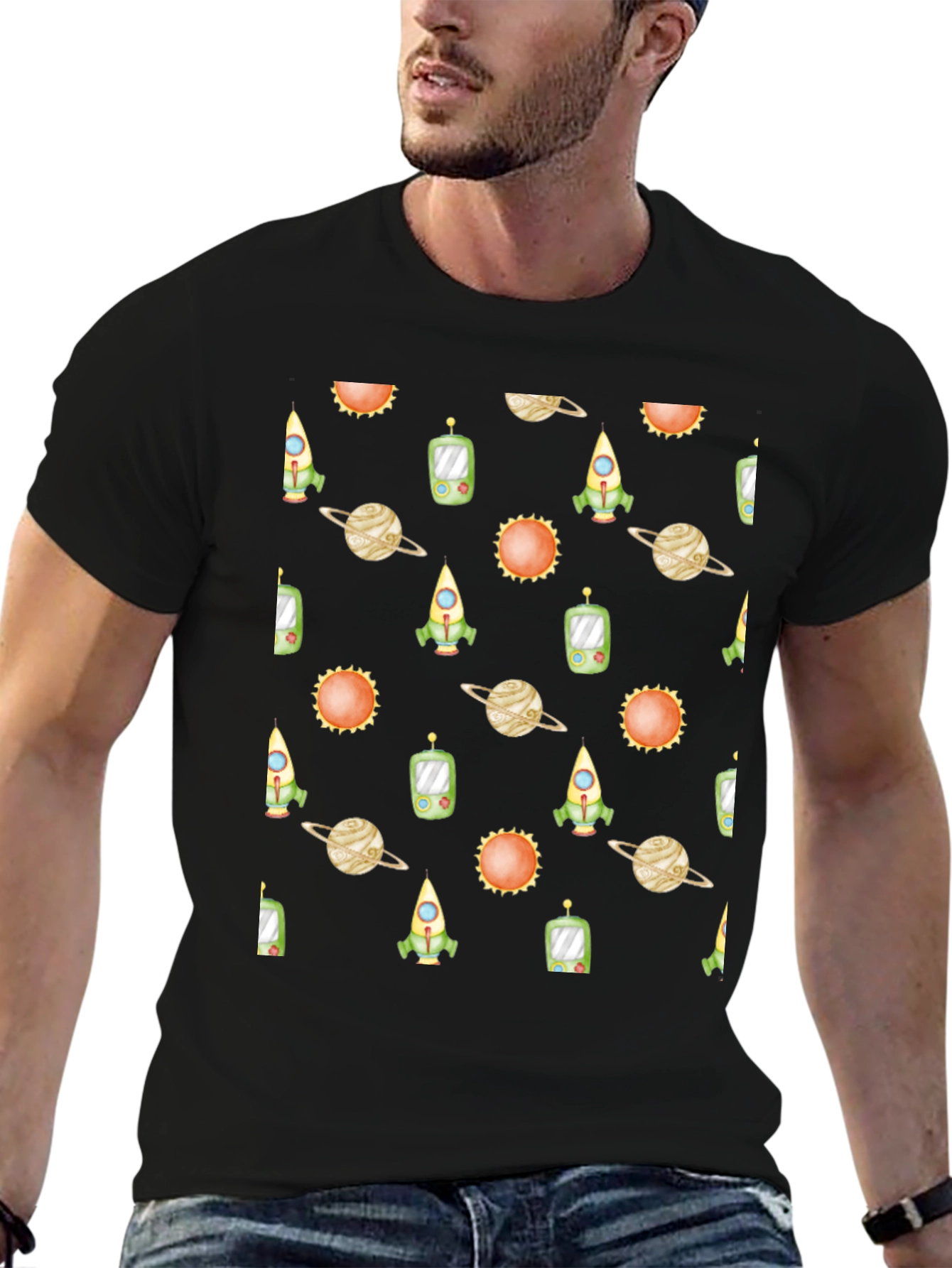 Space Pattern Black T-Shirt