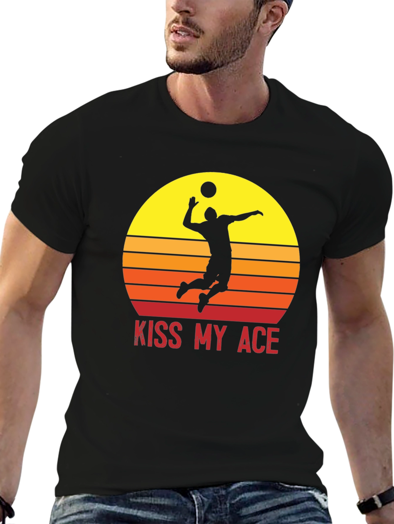 Kiss My Ace Volleyball T-Shirt Sunset Design