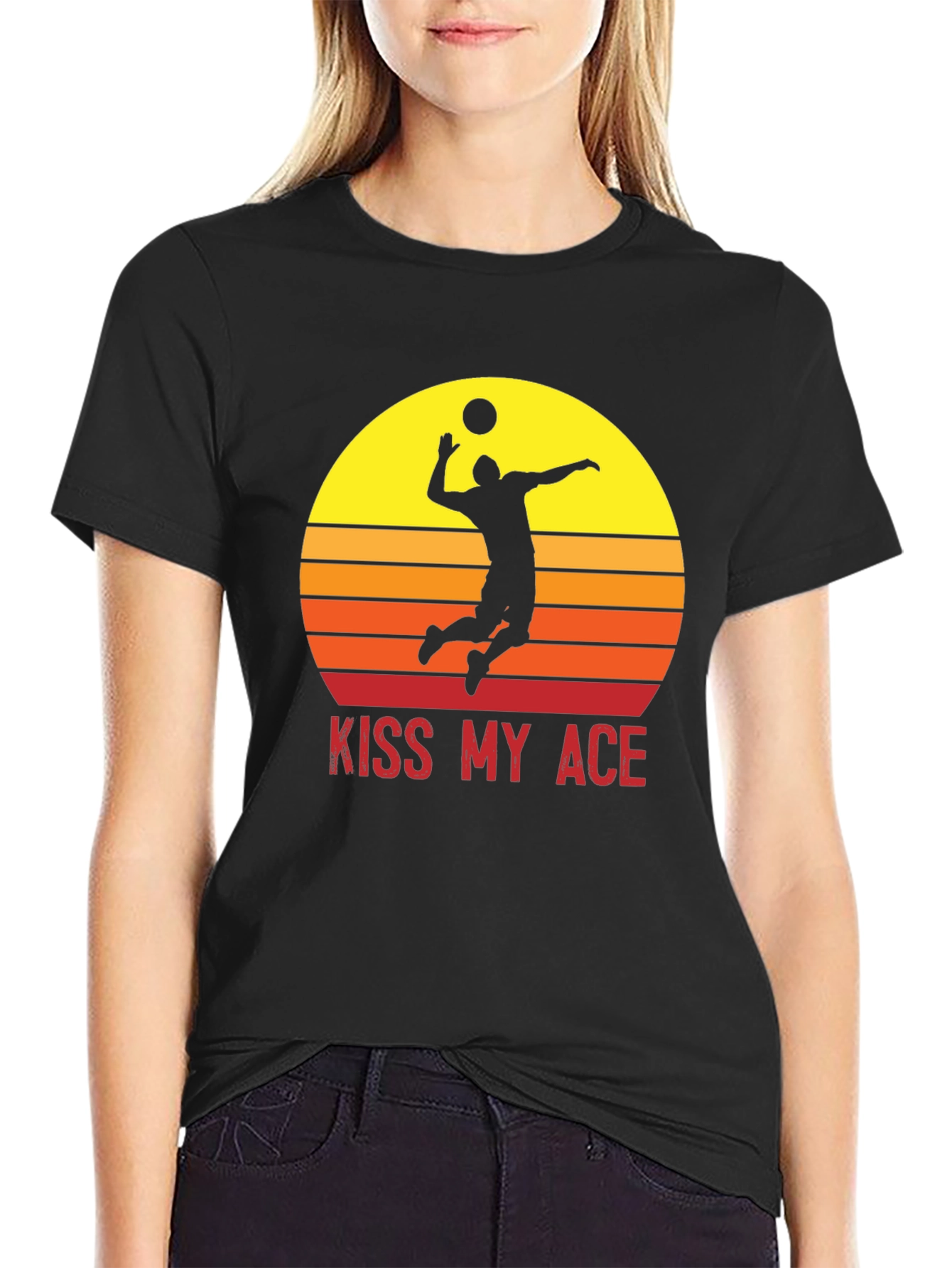Kiss My Ace Volleyball T-Shirt Sunset Design