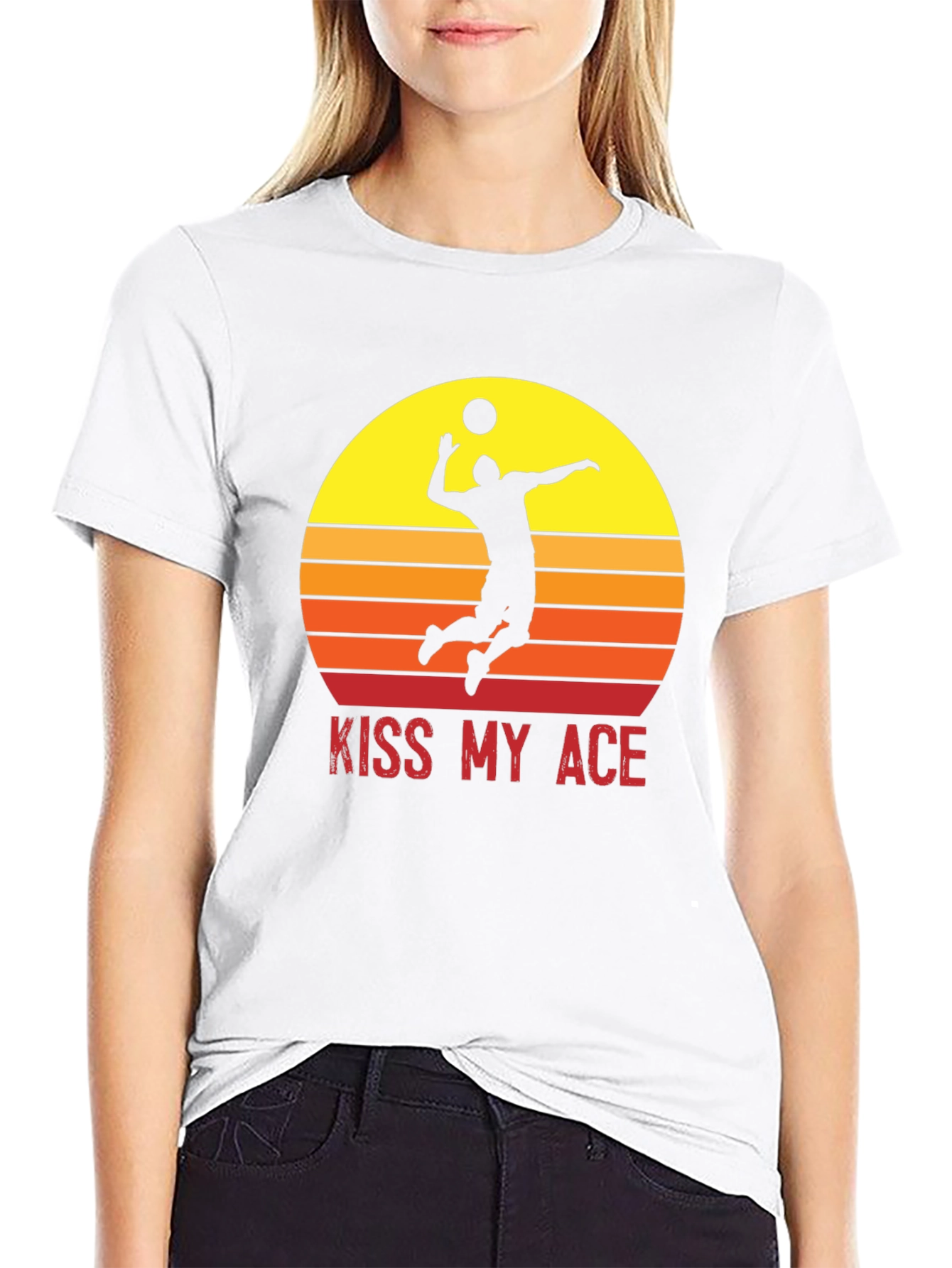 Kiss My Ace Volleyball T-Shirt Sunset Design
