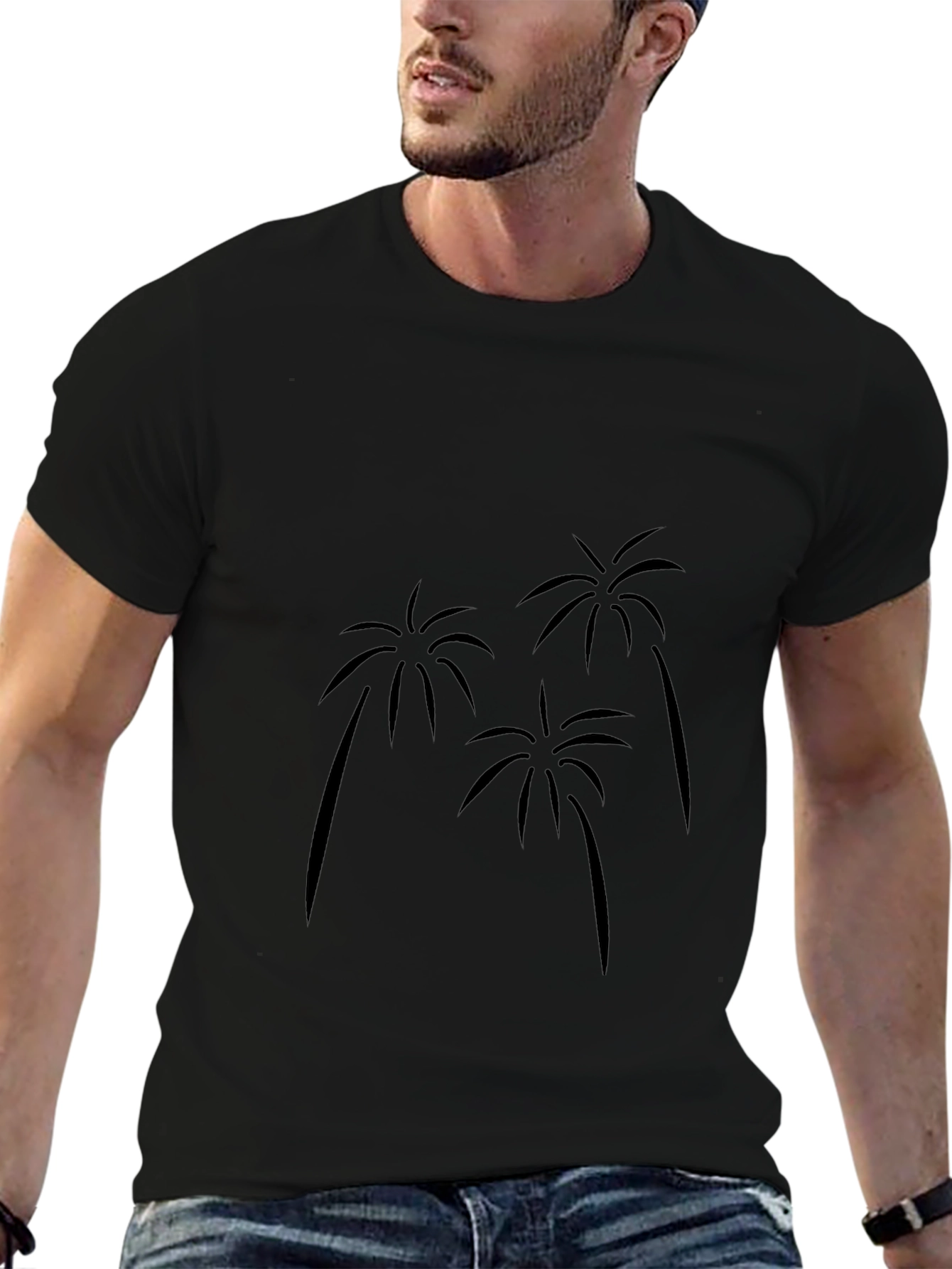 Tropical Palm Tree Graphic Black T-Shirt